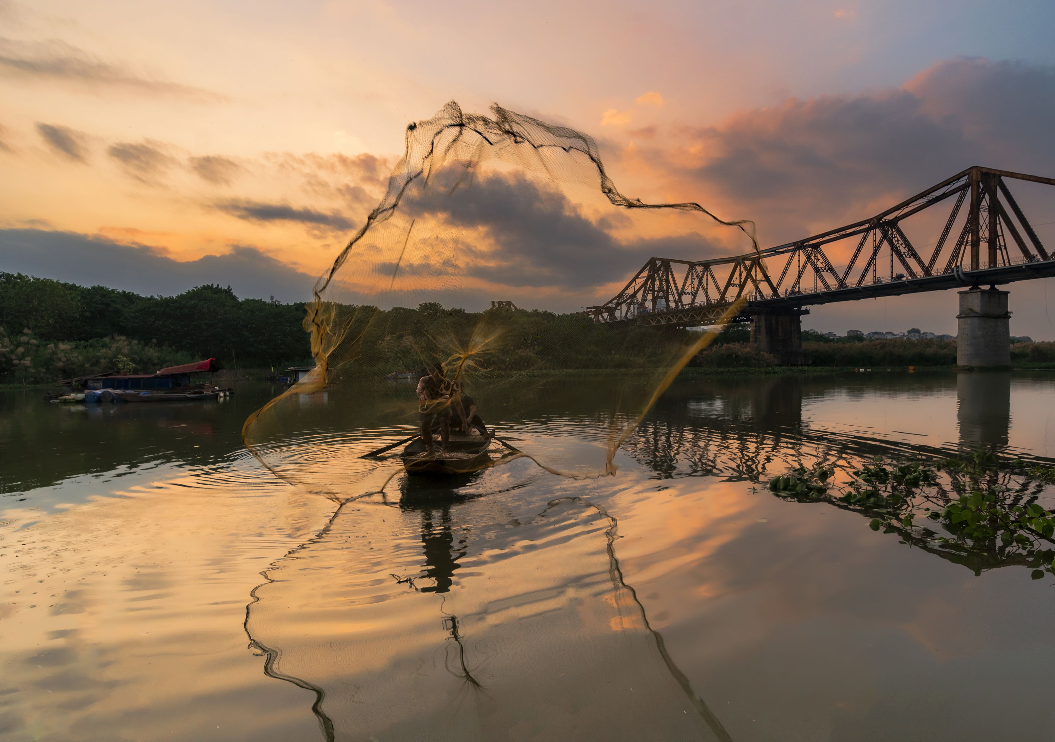 vietnam, daily life, river, water, sunset, bridge, Trần Anh Tuấn