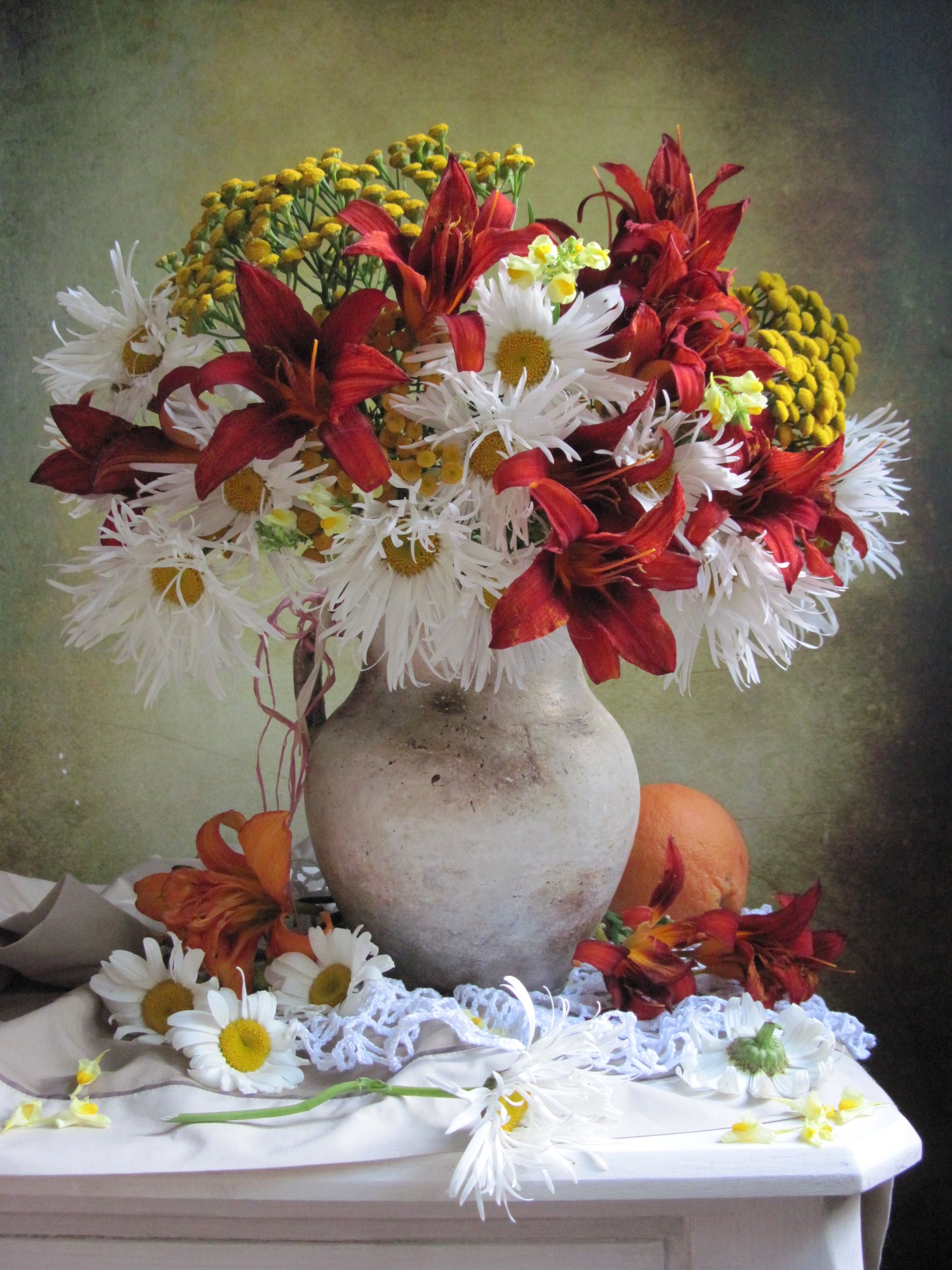 цветы, букет, ромашки, лилейник, пижма, Наталия Тихомирова