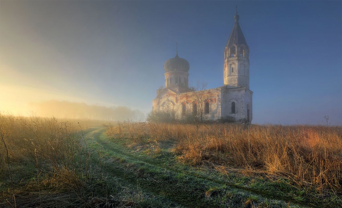 пейзаж, поле. храм, православие, Анненково, Александр Бархатов