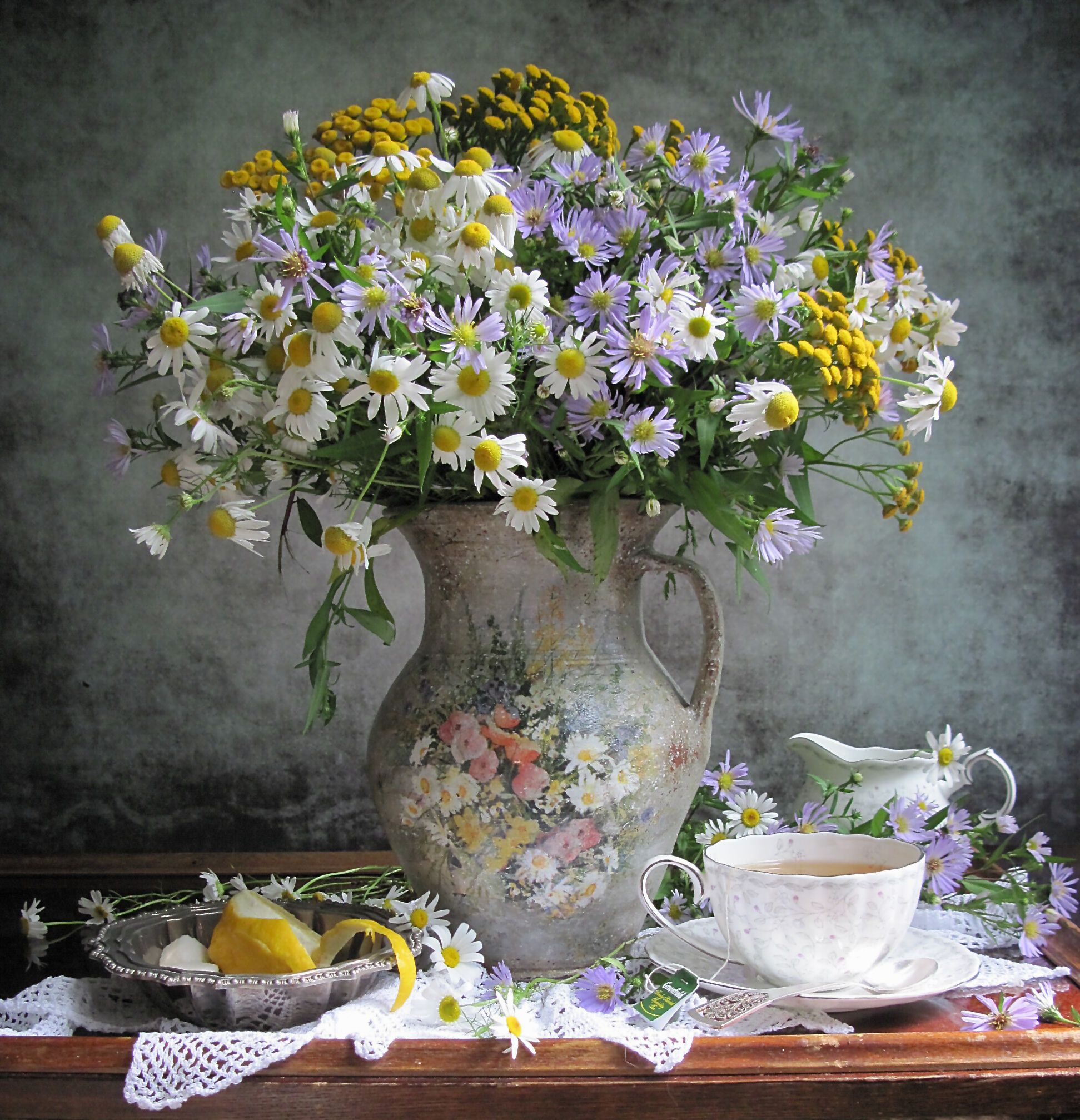 цветы, букет, ромашки, пижма, Наталия Тихомирова