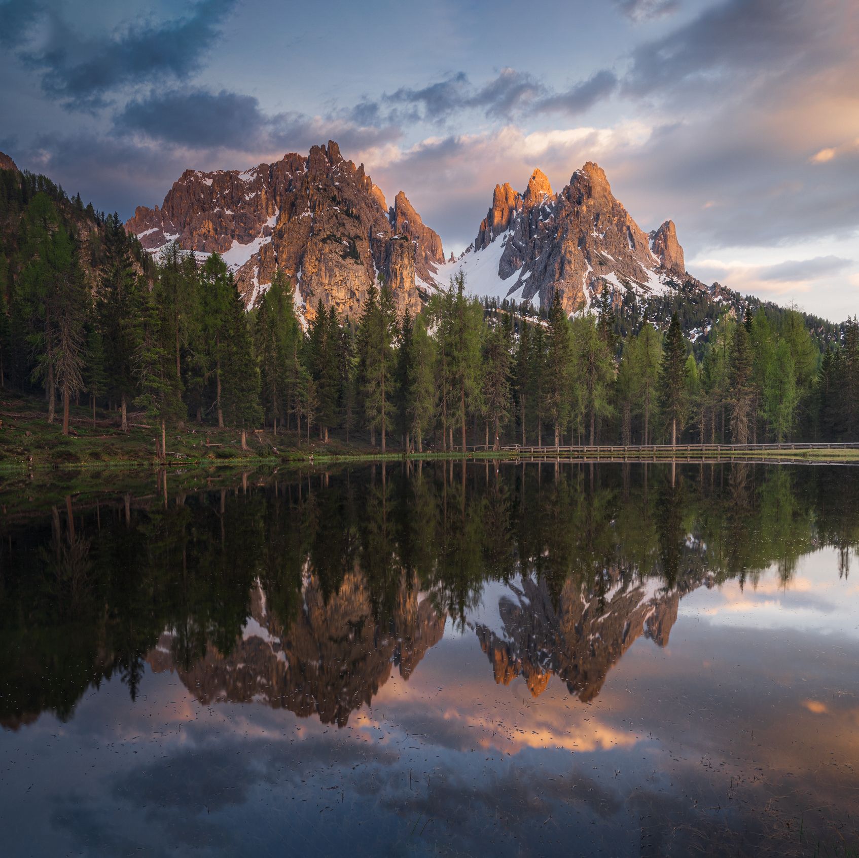 Landscape mountain lake mirror sunset colors dolomites Italy, Stefano Balma