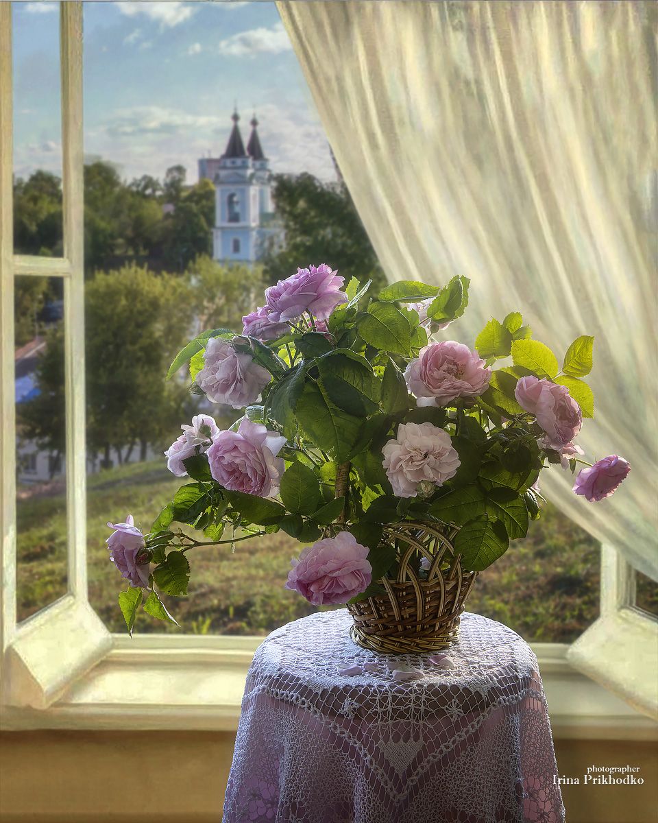 натюрморт, розы. цветы, корзинка, интерьер, Приходько Ирина