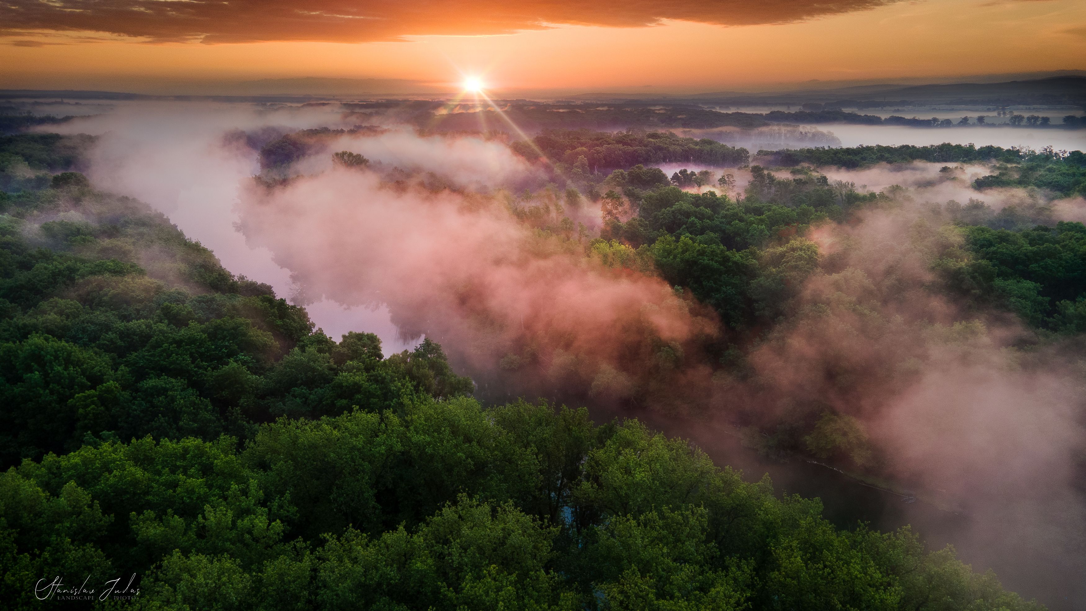 river, landscape, moravia, chzech, bohemia, fog, sunshine, Stanislav Judas