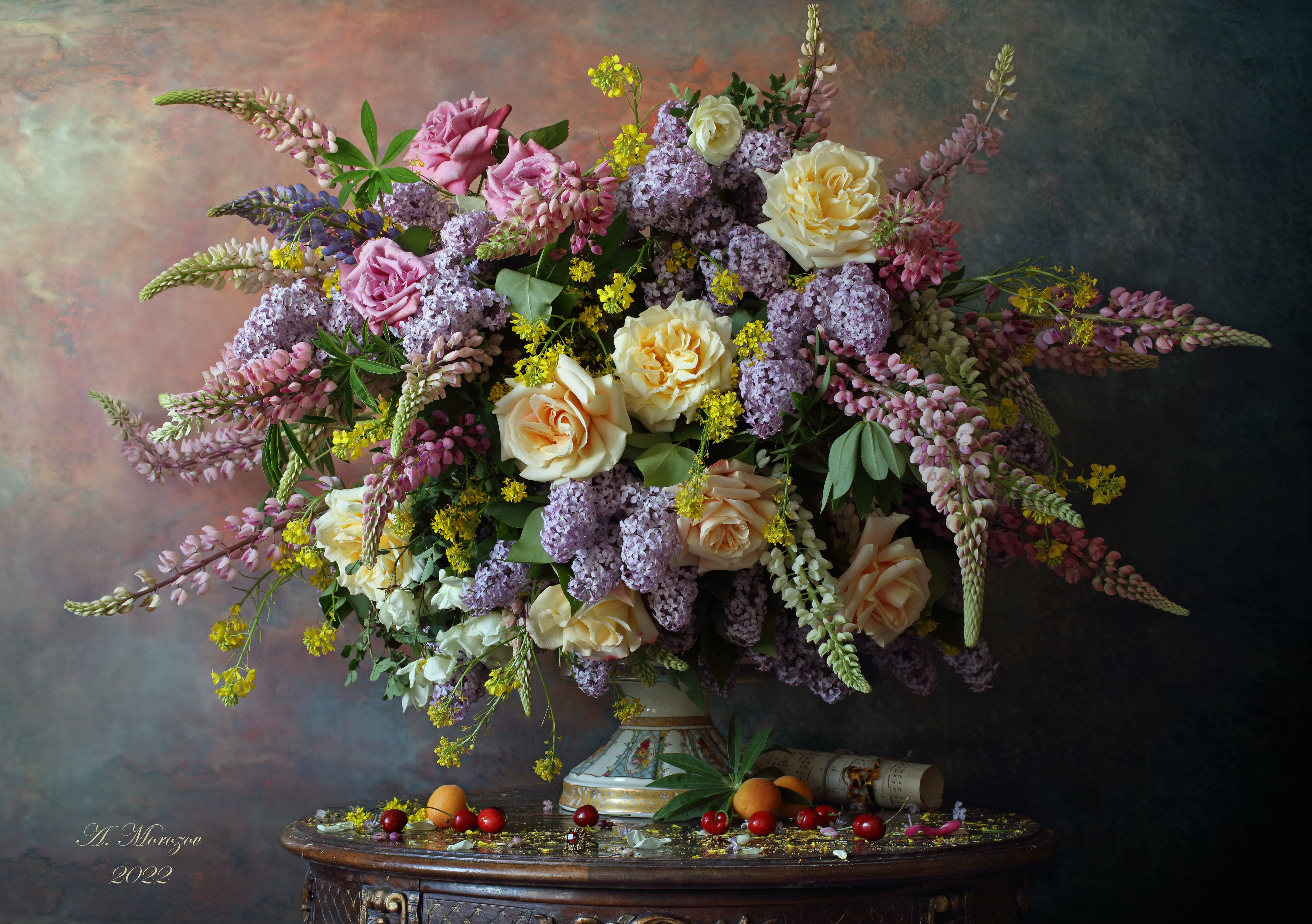 цветы, розы, сирень , люпины, фрукты, абрикосы, черешня, Андрей Морозов