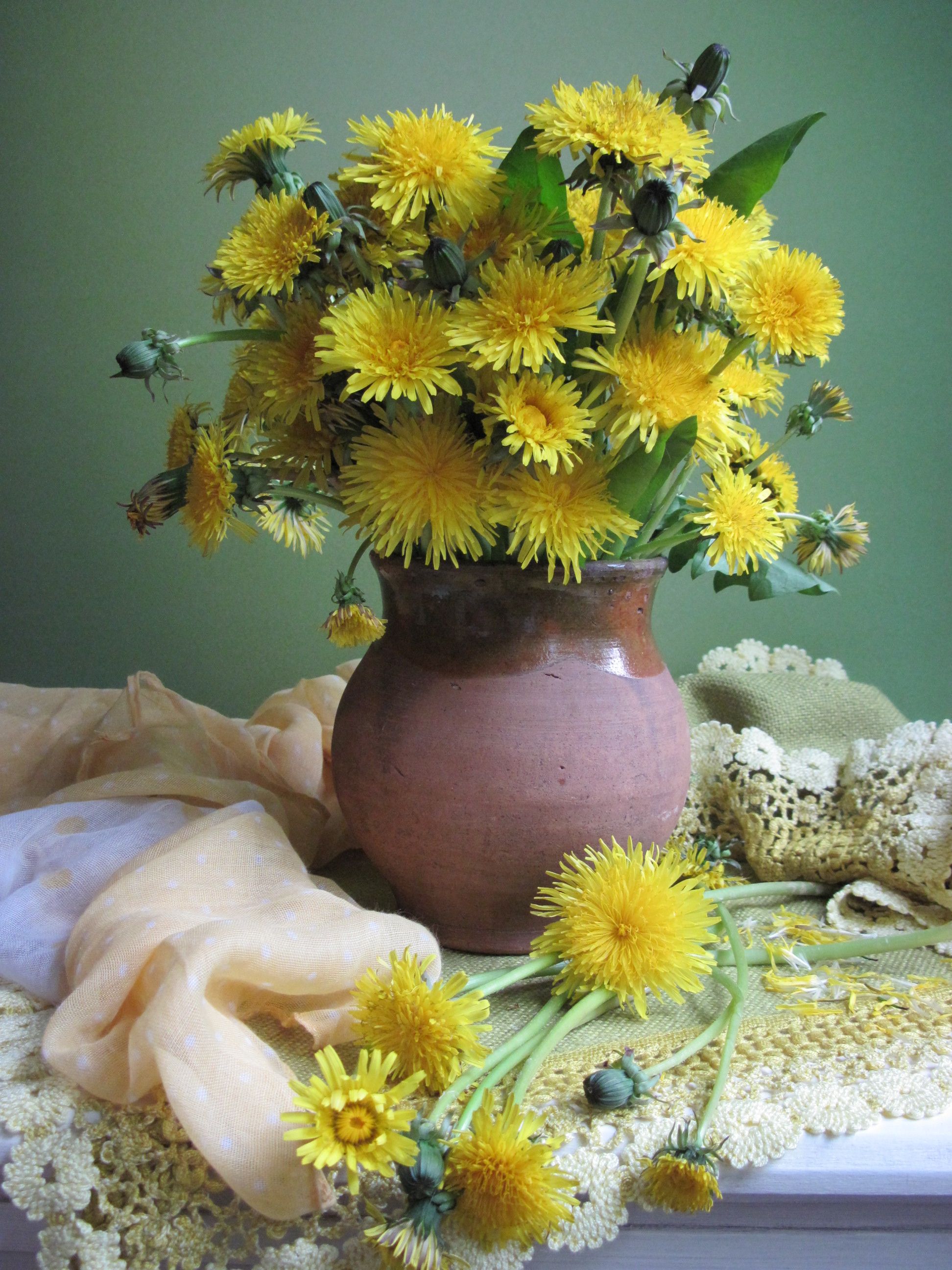 цветы, букет, одуванчики, шарф, салфетка, Наталия Тихомирова