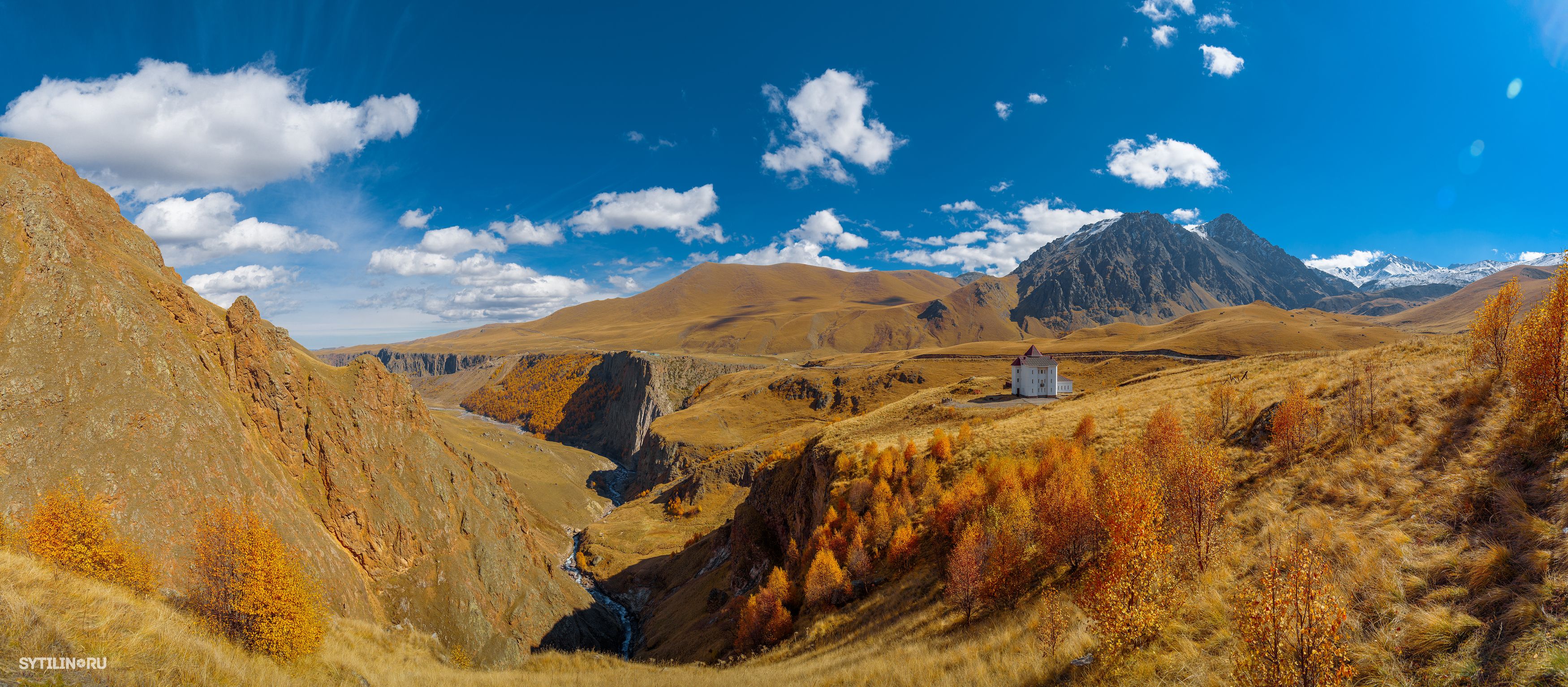 панорама, урочище, Джилы-Су, природа, Кабардино-Балкария, осень, облака, Северный Кавказ, достопримечательность, тур, экскурсия, туризм, ущелье, приэльбрусье, , Сытилин Павел