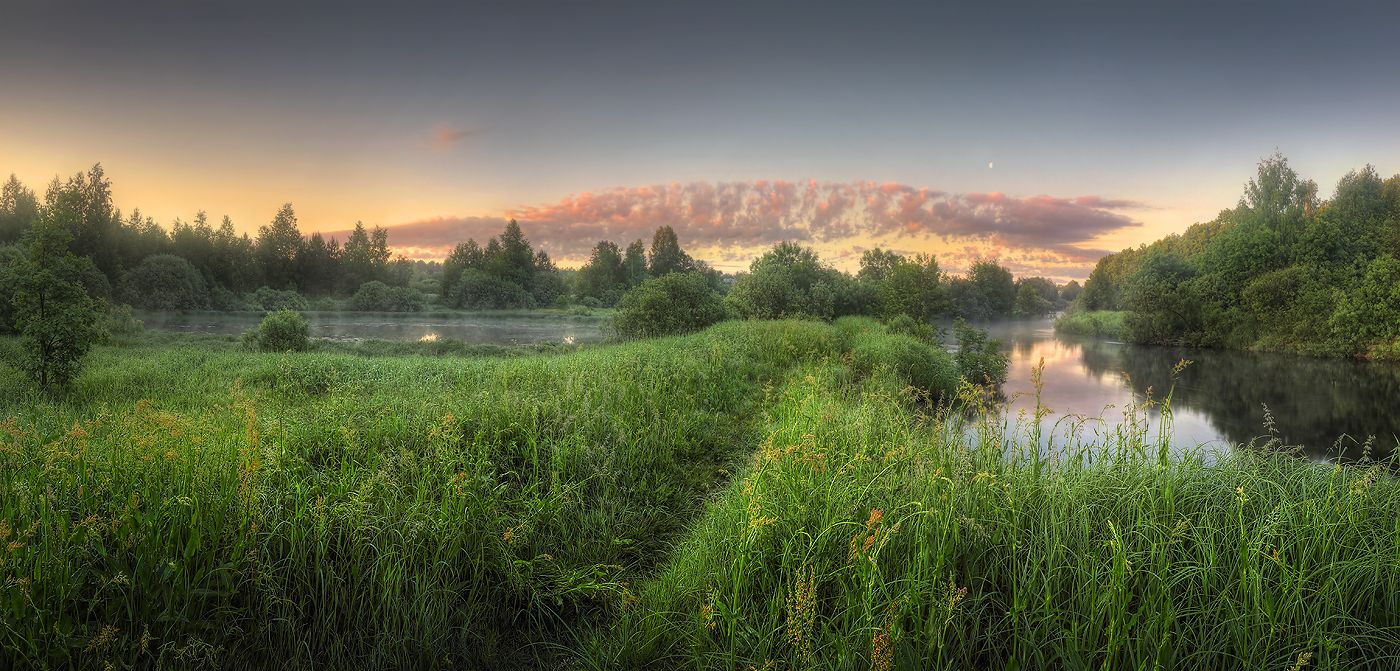 панорама деревня лето река утро восход , Александр Бархатов