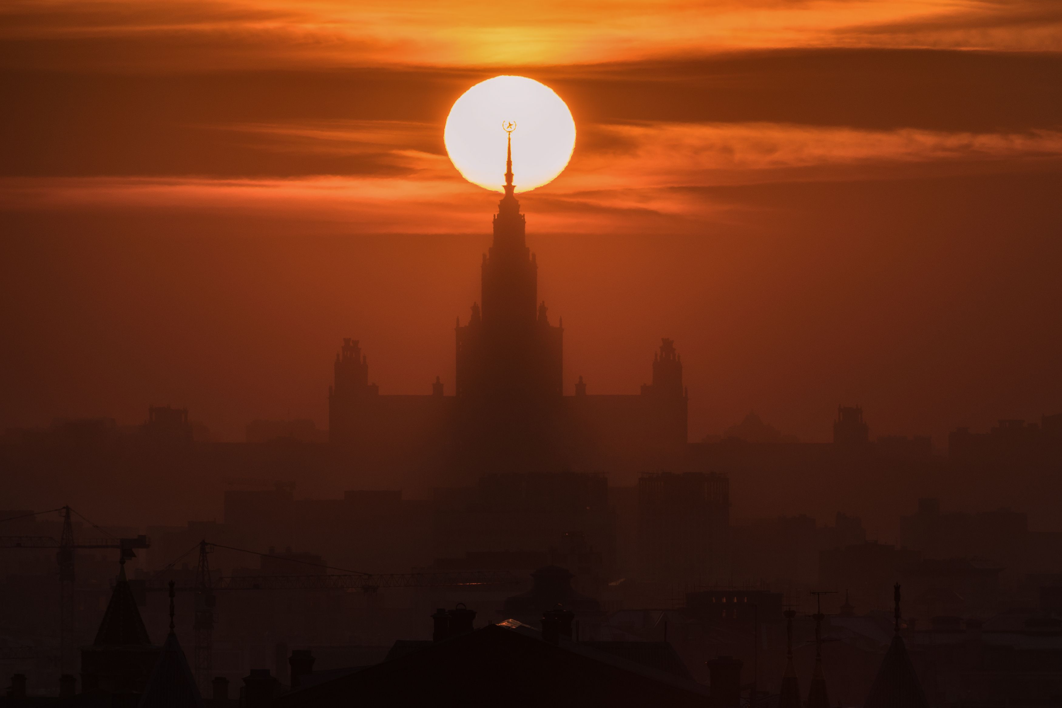 sunset sun fireball architecture skyscrapers moscow cityscape city russia москва , Цыбенко Кирилл