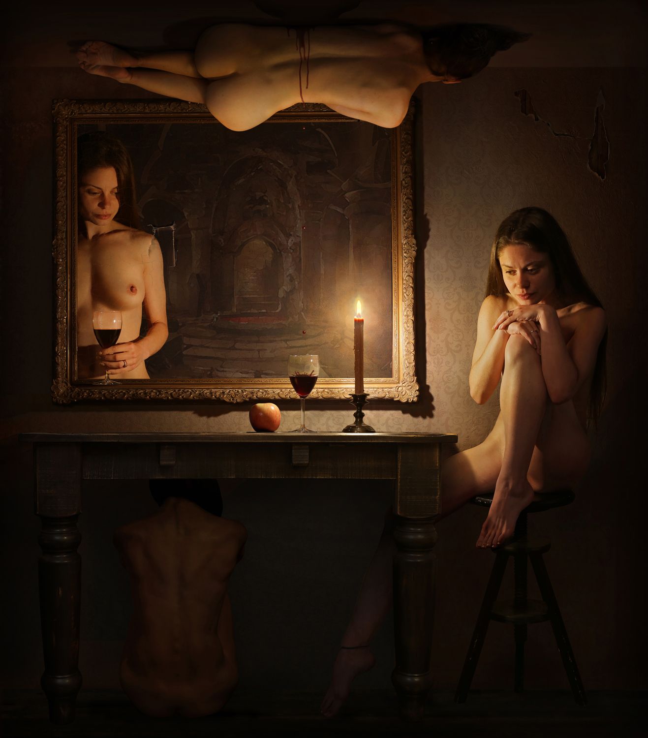 Nude, model, surrealism, candle, light, Alexander Sviridov