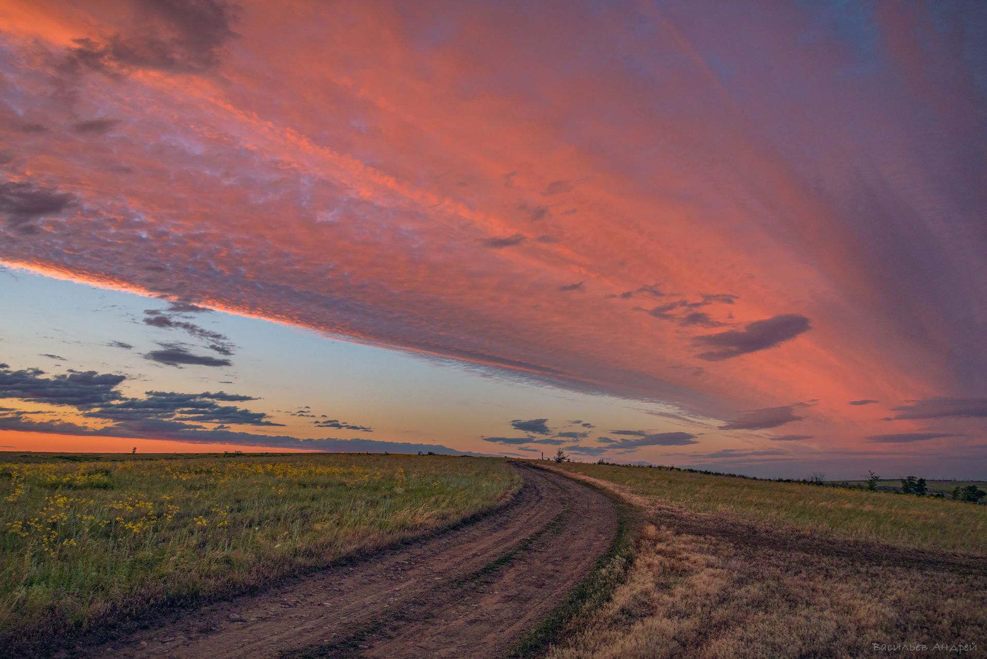 лето, вечер, закат, дорога, оренбургская область, Vasilyev Andrey