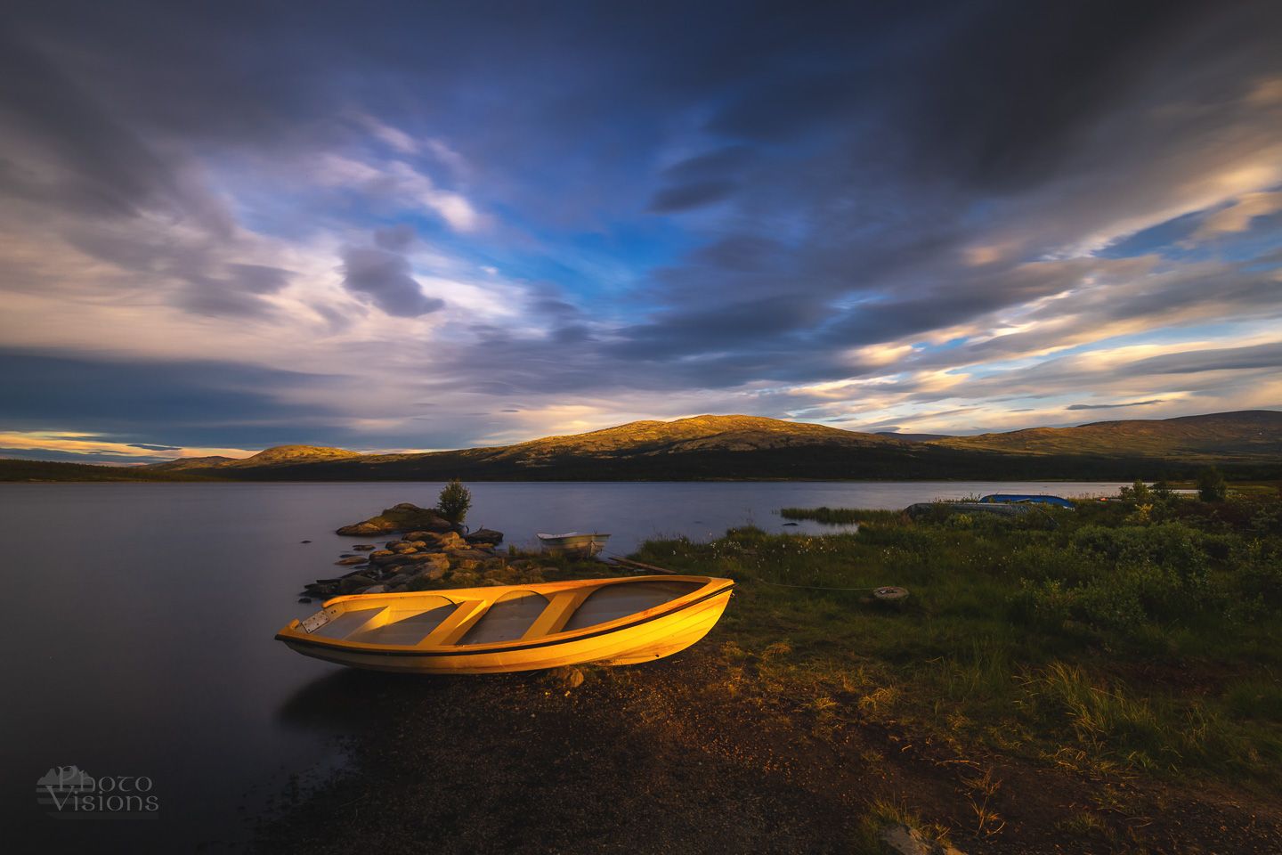 boat,sunset,mountains,dovre,long exposure,landscape,lake,, Adrian Szatewicz