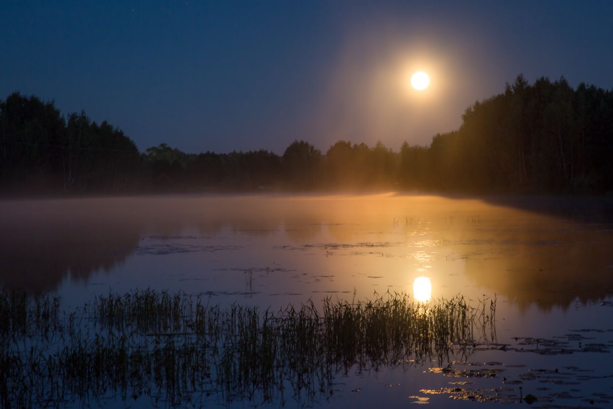 черная порза вечер восход луна отражение, Дмитрий Алексеев