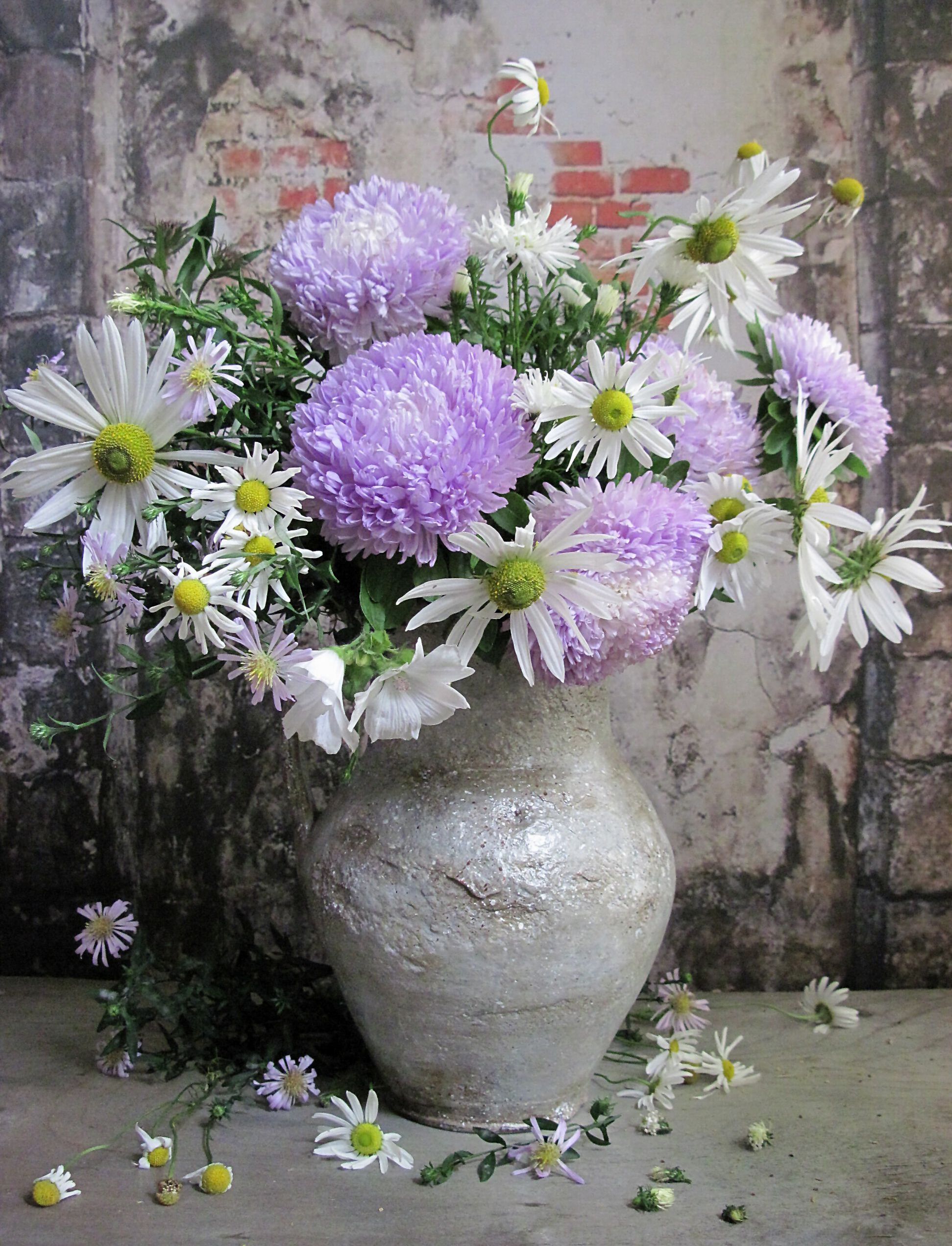 цветы, букет, ромашки, астры, хризантемы, кувшин, винтаж, Наталия Тихомирова