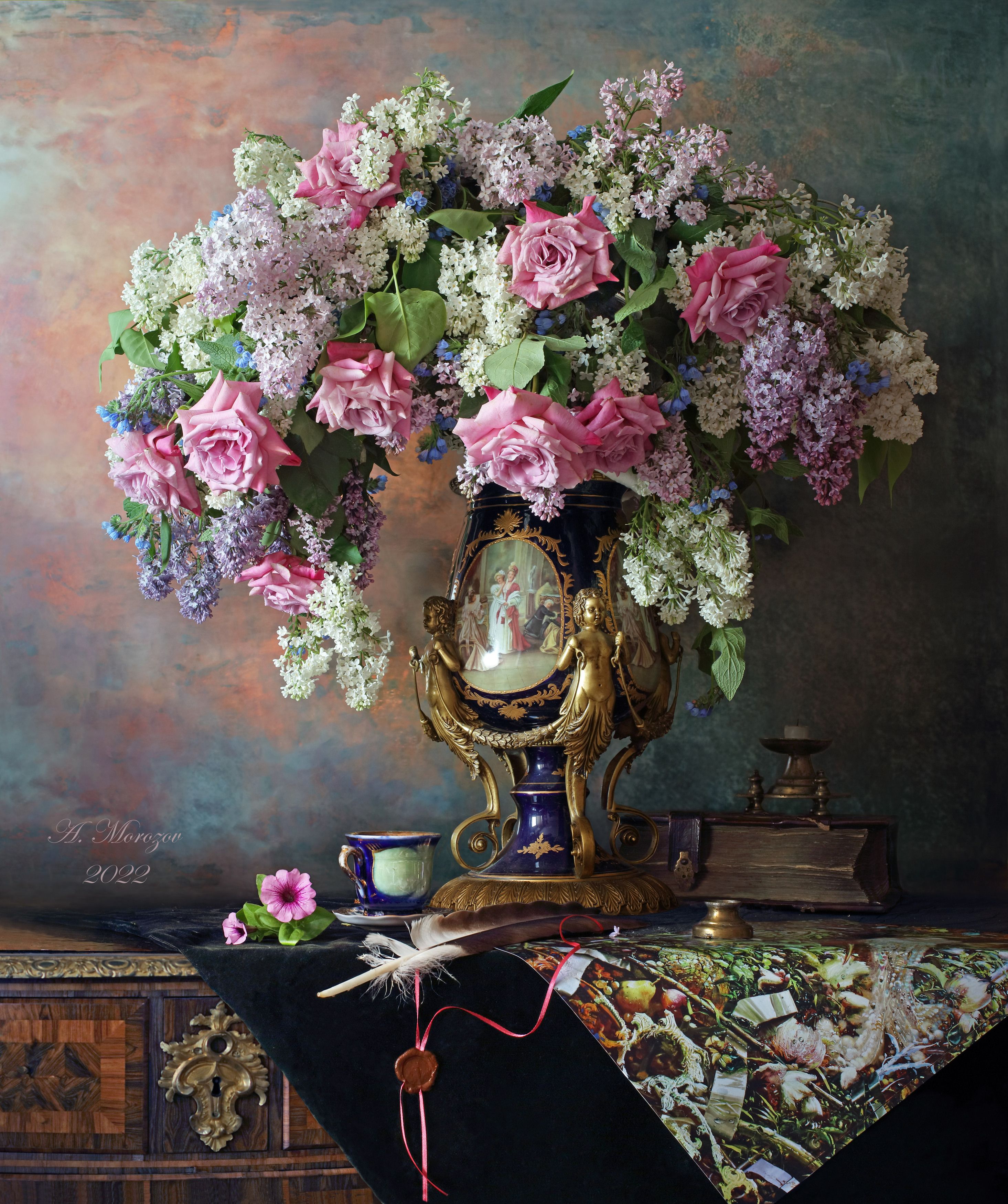 цветы, сирень, розы, ваза, букет, весна, Андрей Морозов