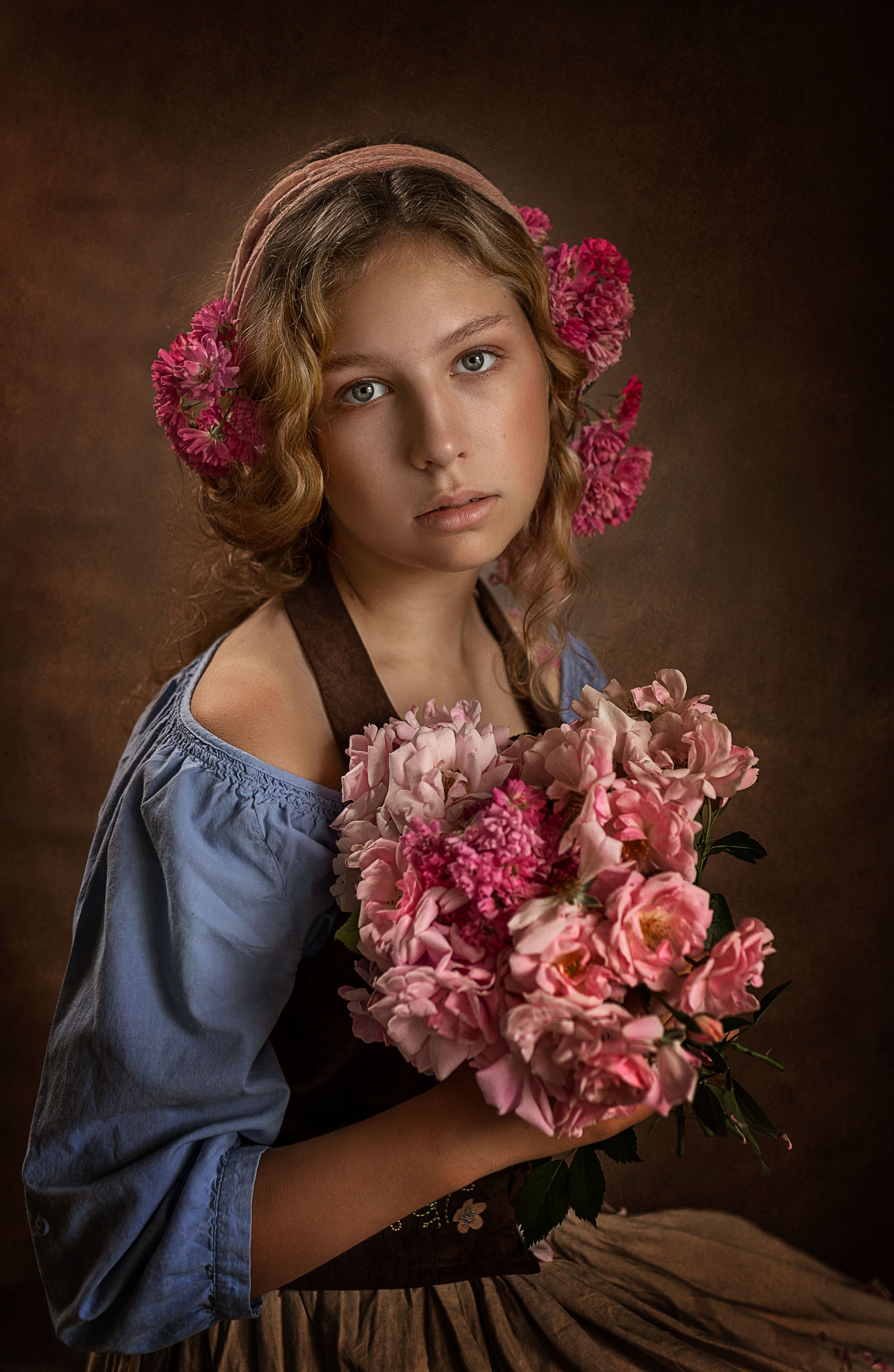 портрет, детский портрет, девушка, женский портрет, детский портрет, девушка с цветами, Елена Чернигина