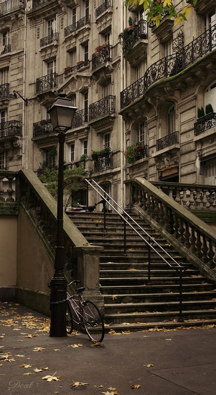 париж, монмартр, улица, фонарь, велосипед, paris, Darn Cat