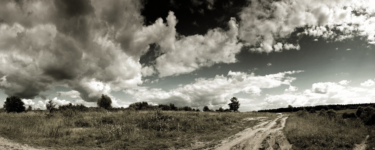 дорога, поле, облака, tsoeor