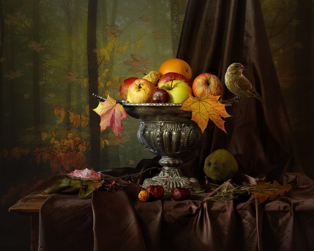 Кленовый лист, Осень, Яблоки, Tatyana Karachkova