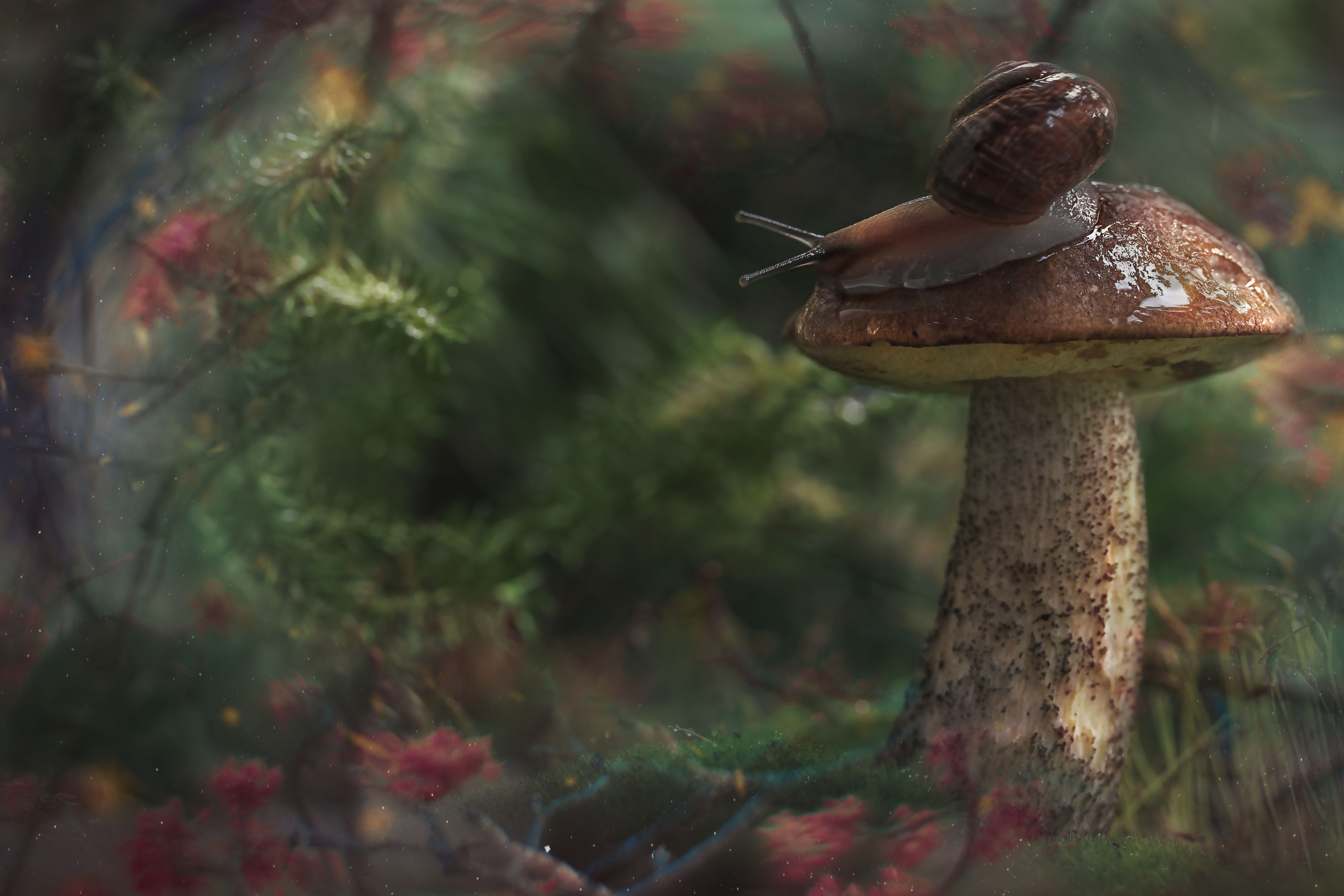 лес, осень, грибы, природа, улитка, forest, nature, macro, snail, mushroom, Мария Обидина