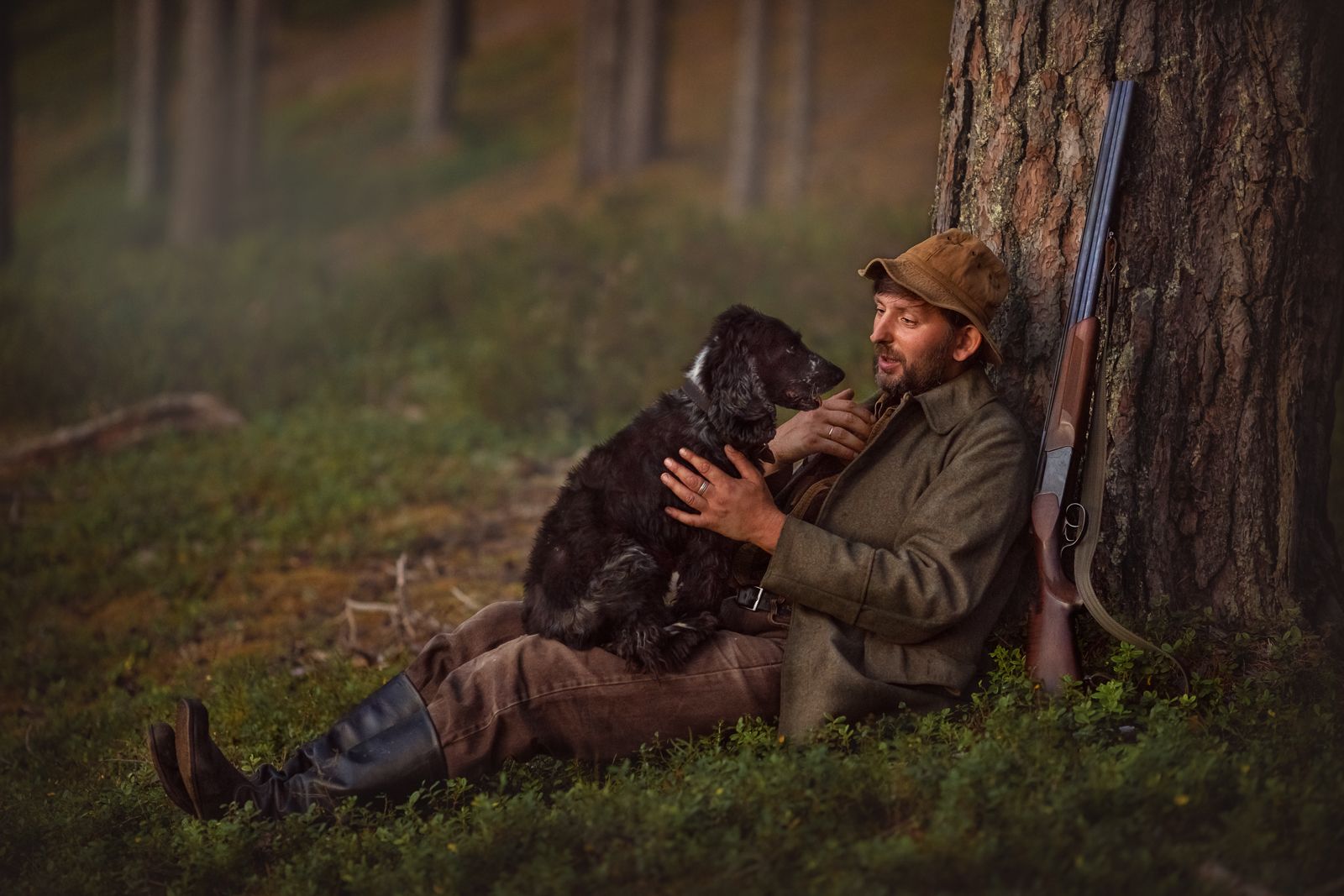 охотник мужчина собака лес портрет мужчины, Щукина Елена Валерьевна
