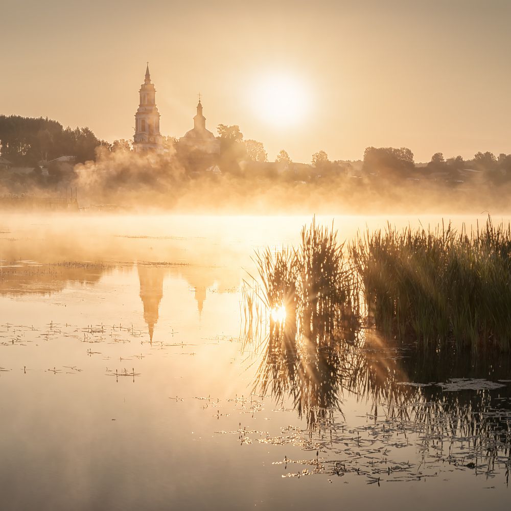 утро, туман, церковь, Дмитрий Медянцев