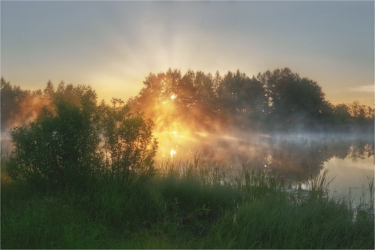 утро, рассвет, восход, река, туман, Петров Игорь