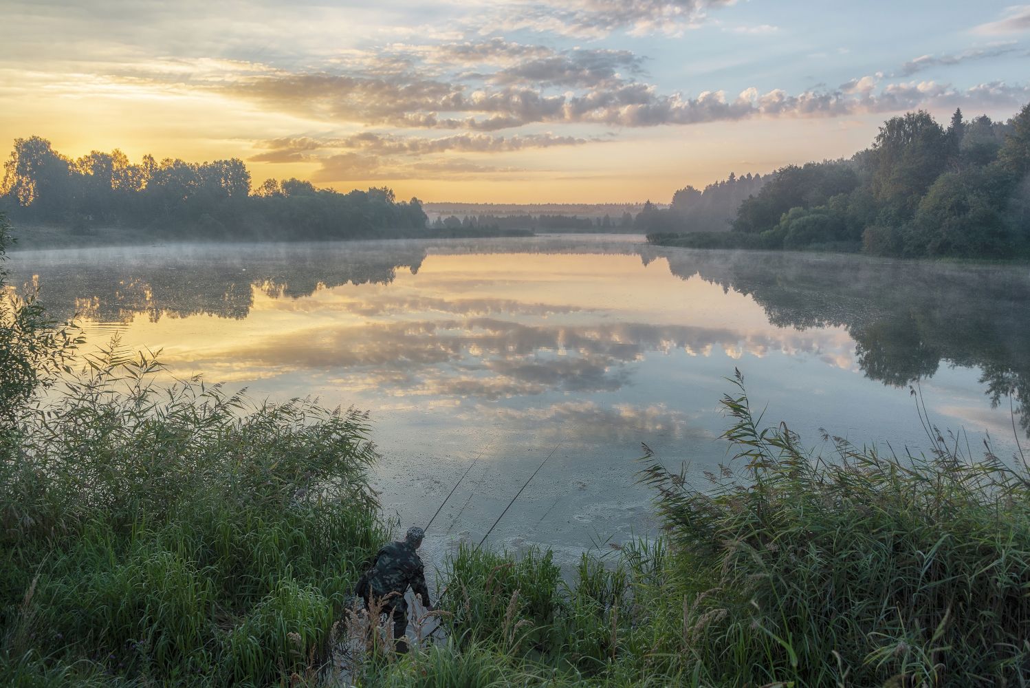 туман, заря, утро, рыбалка, лето, озеро, восход, Сергей Аникин
