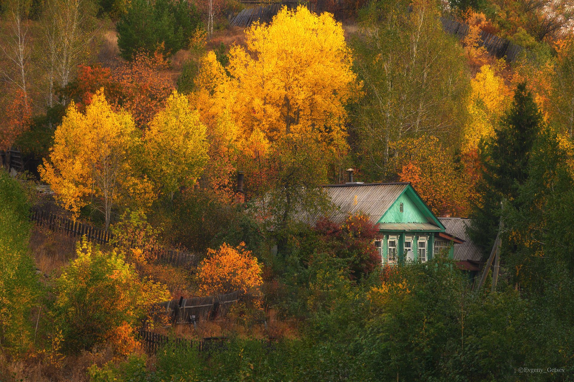 пейзаж, осень, дом, деревня, Евгений Гецев