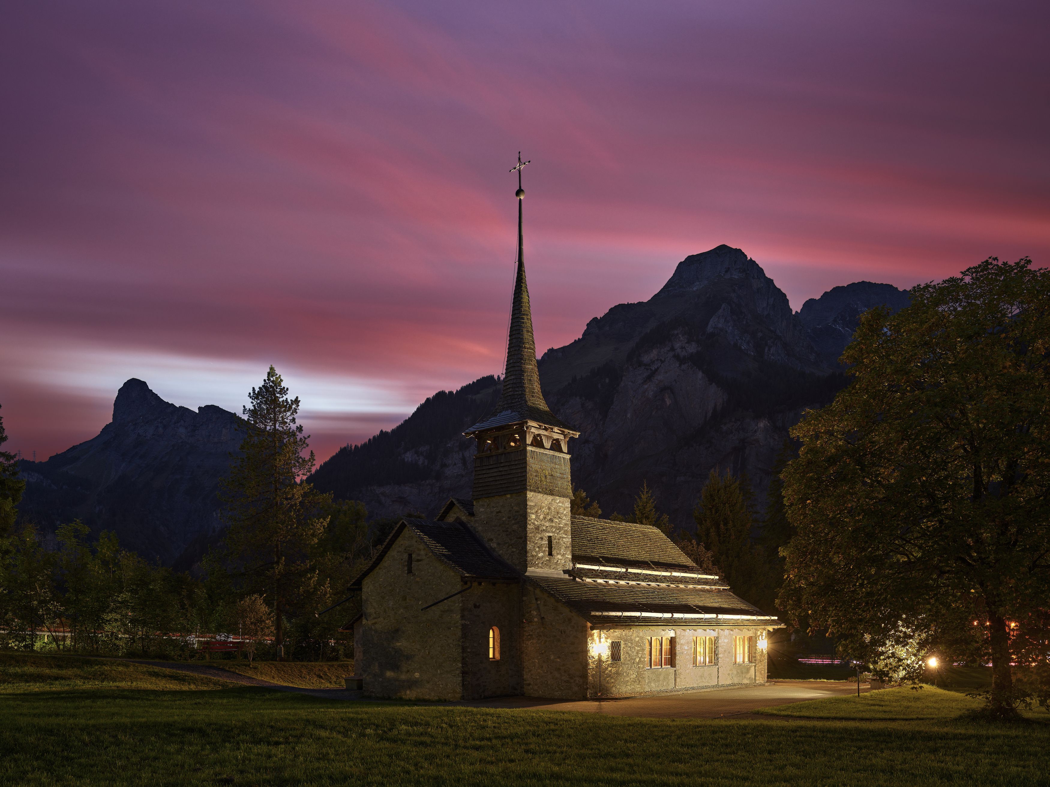 Switzerland kandersteg church mountain sunset mediumformat phase one iq4 , Felix Ostapenko