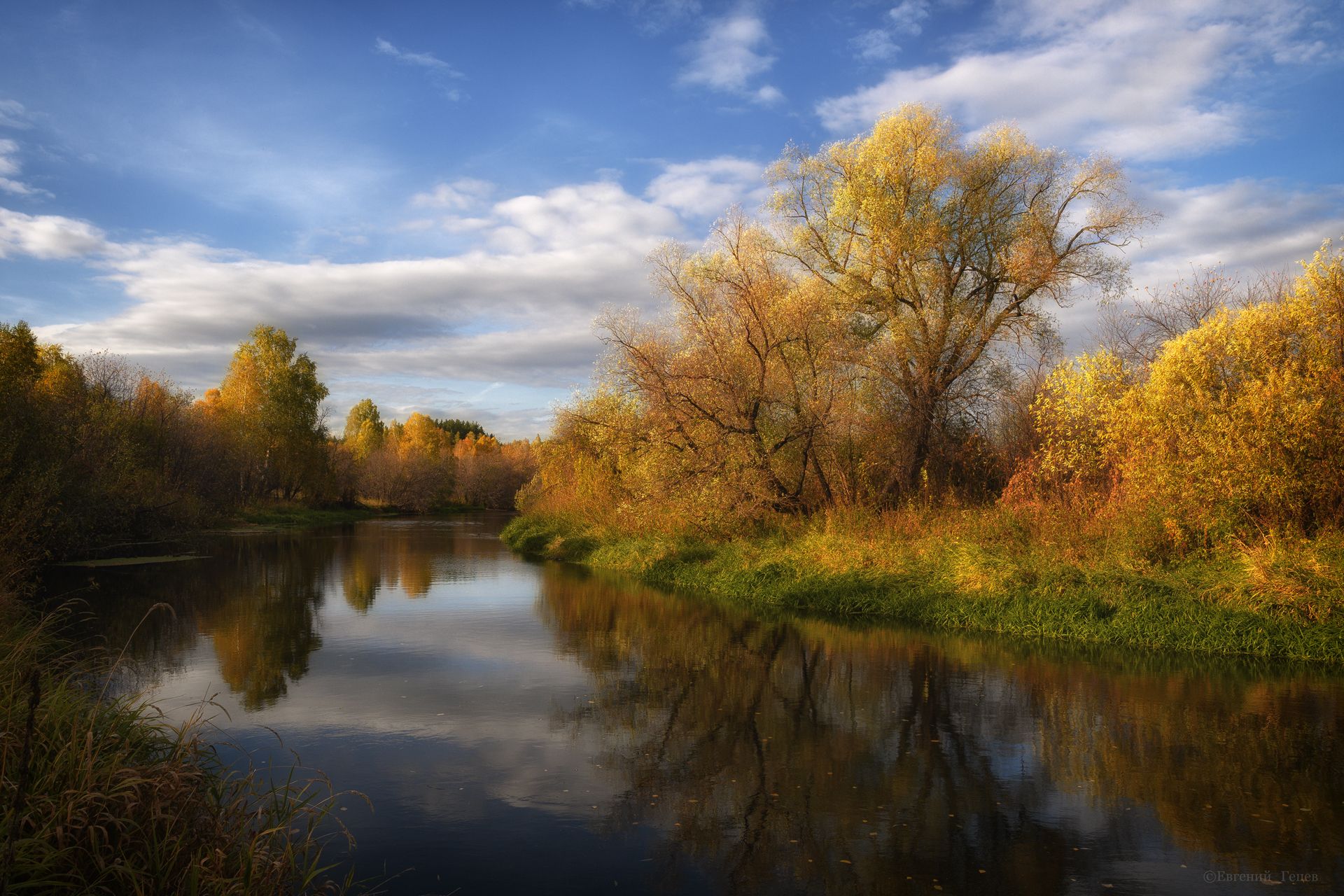 пейзаж, река, осень, вода, деревья, Евгений Гецев