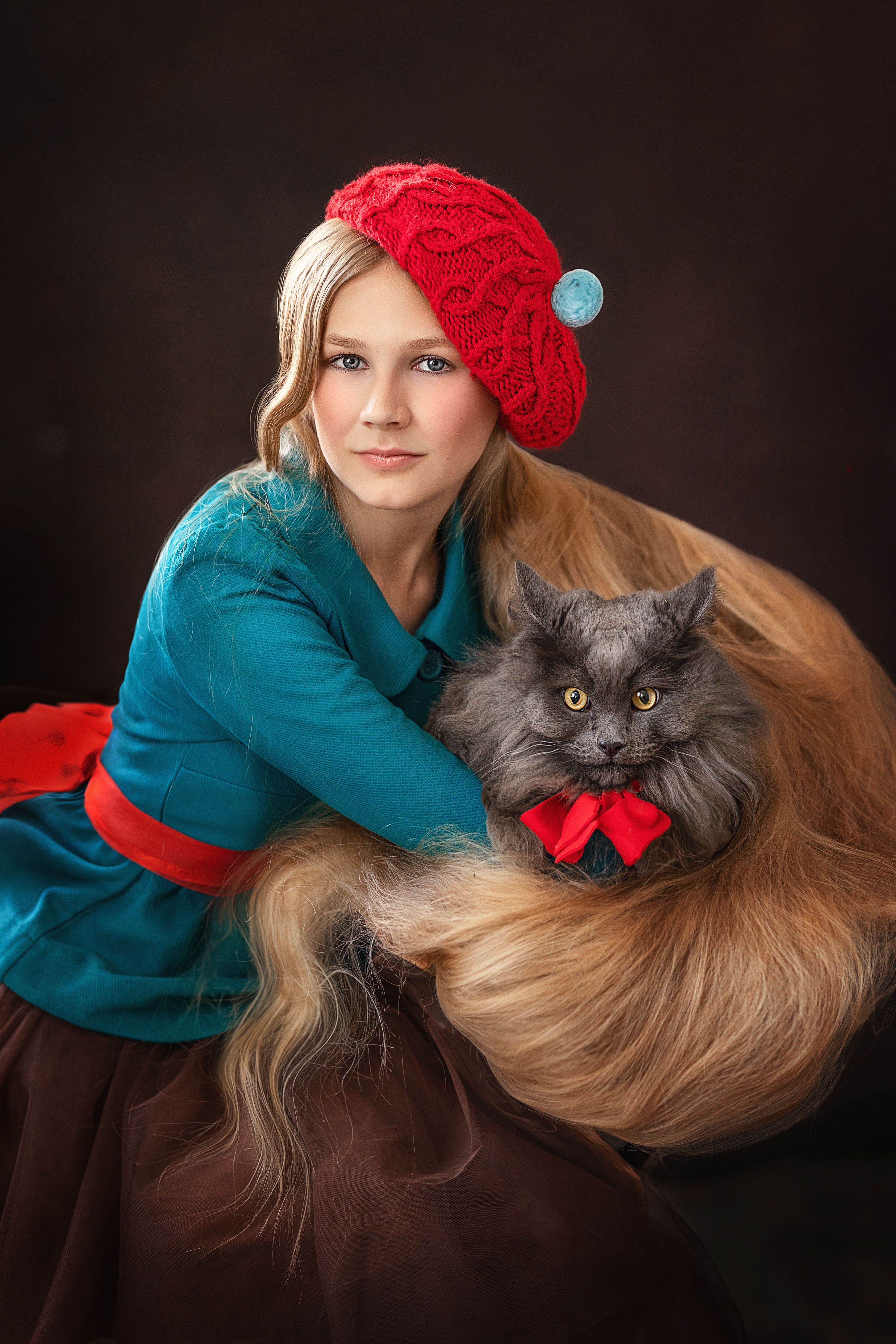 девушка, портрет, дети, фото с животными, кот, Елена Чернигина