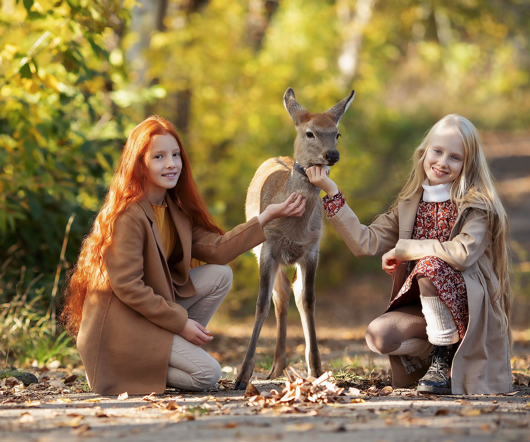 девочки,олененок,прогулка,осень,эмоции, girls, fawn, autumn, emotional, nature, Yulia Stukalova