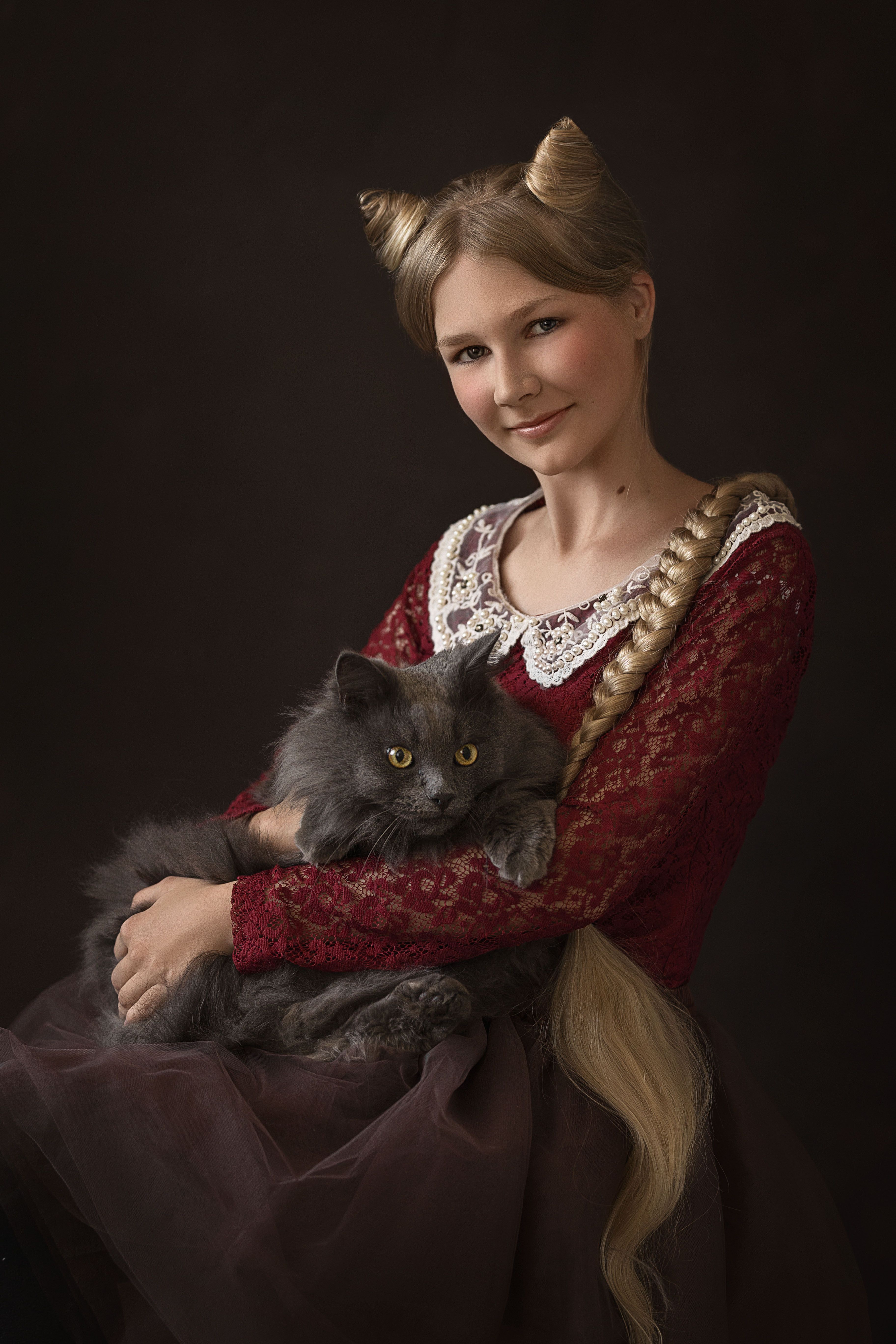 девушка, портрет, дети, фото с животными, кот, Елена Чернигина