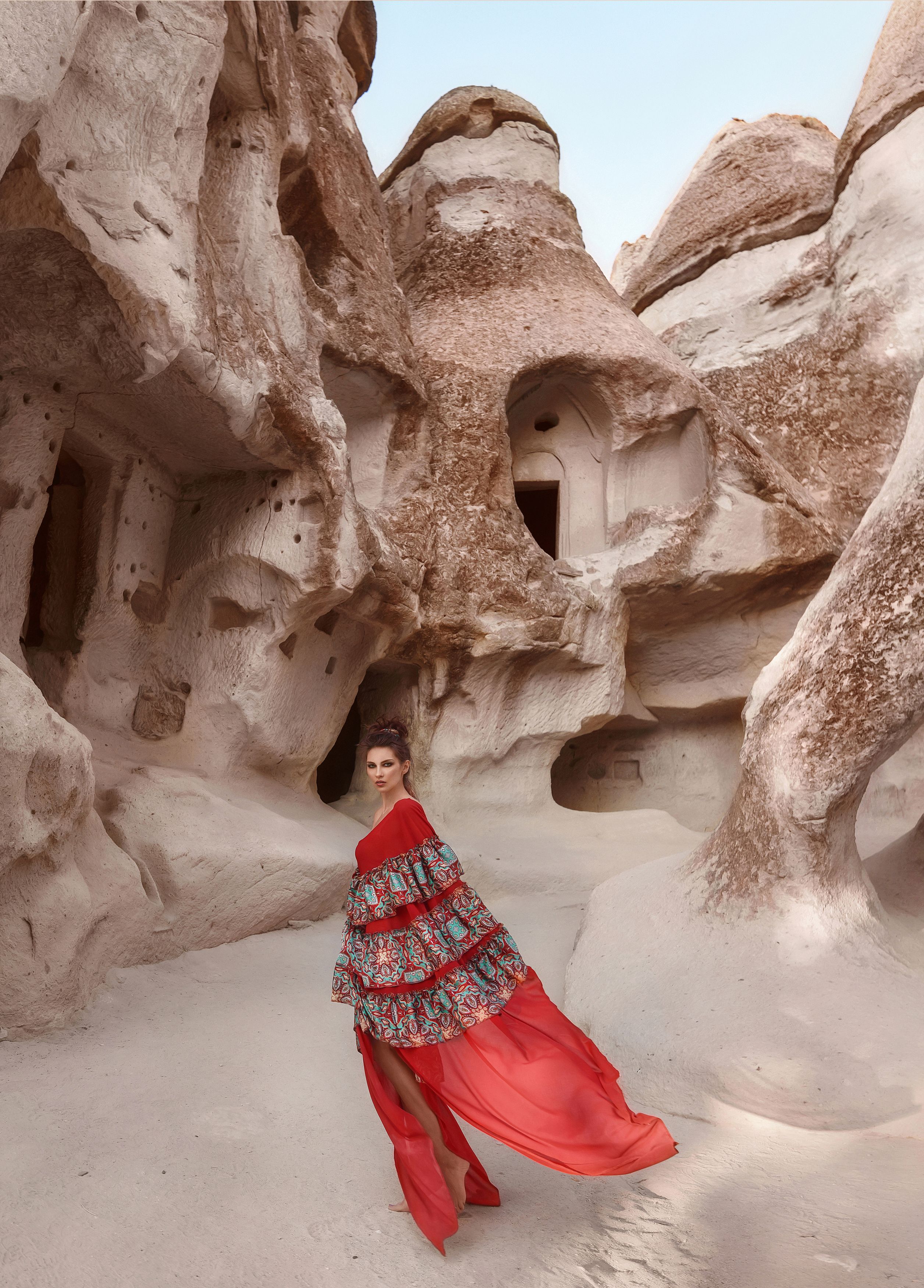 portrait, girl, cappadocia, red, mountains, sands, travel, Ilona Baimova