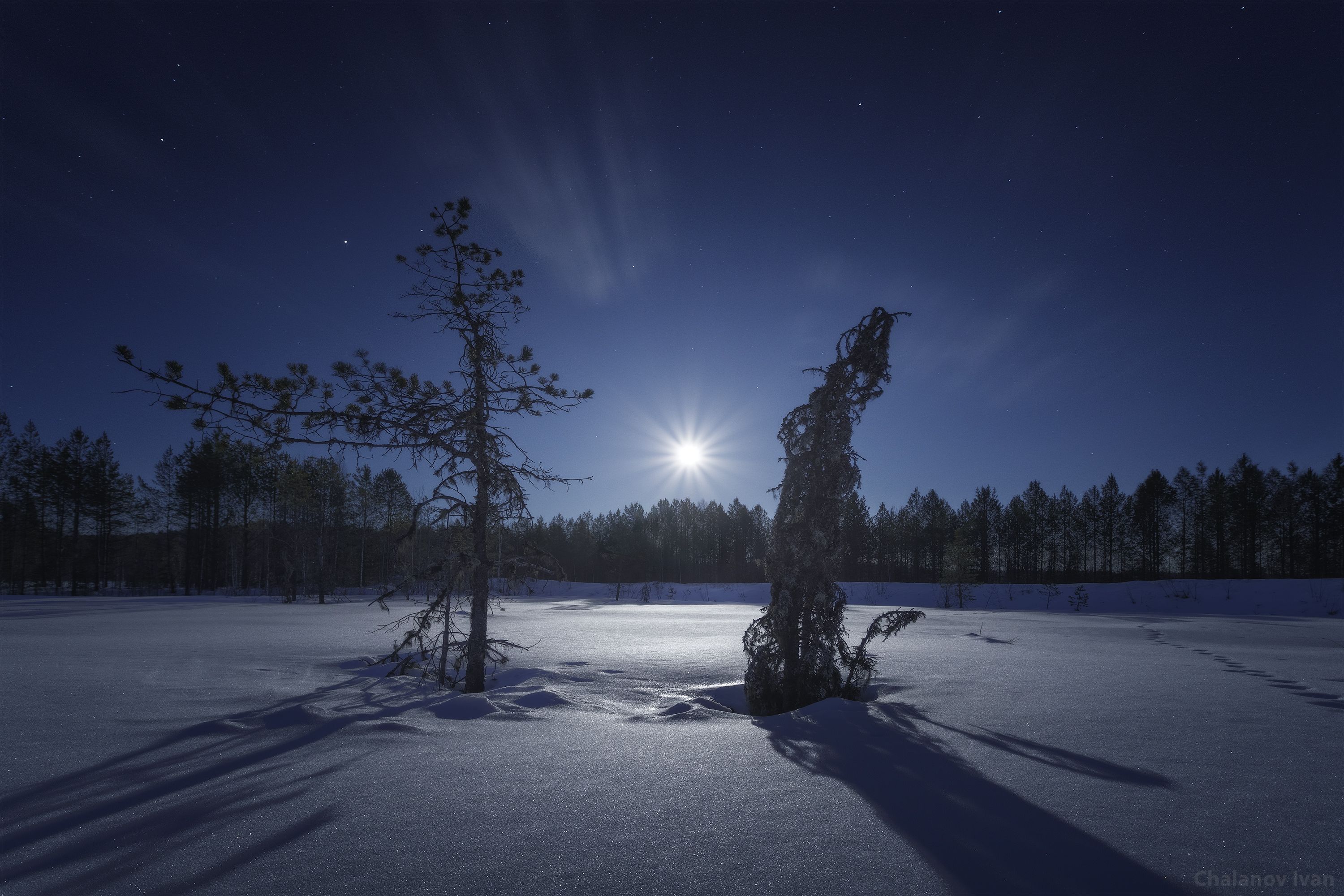 луна, пейзаж, ночь, ночнойпейзаж, зима, landscape, nightscape, moonscape, Иван Чаланов