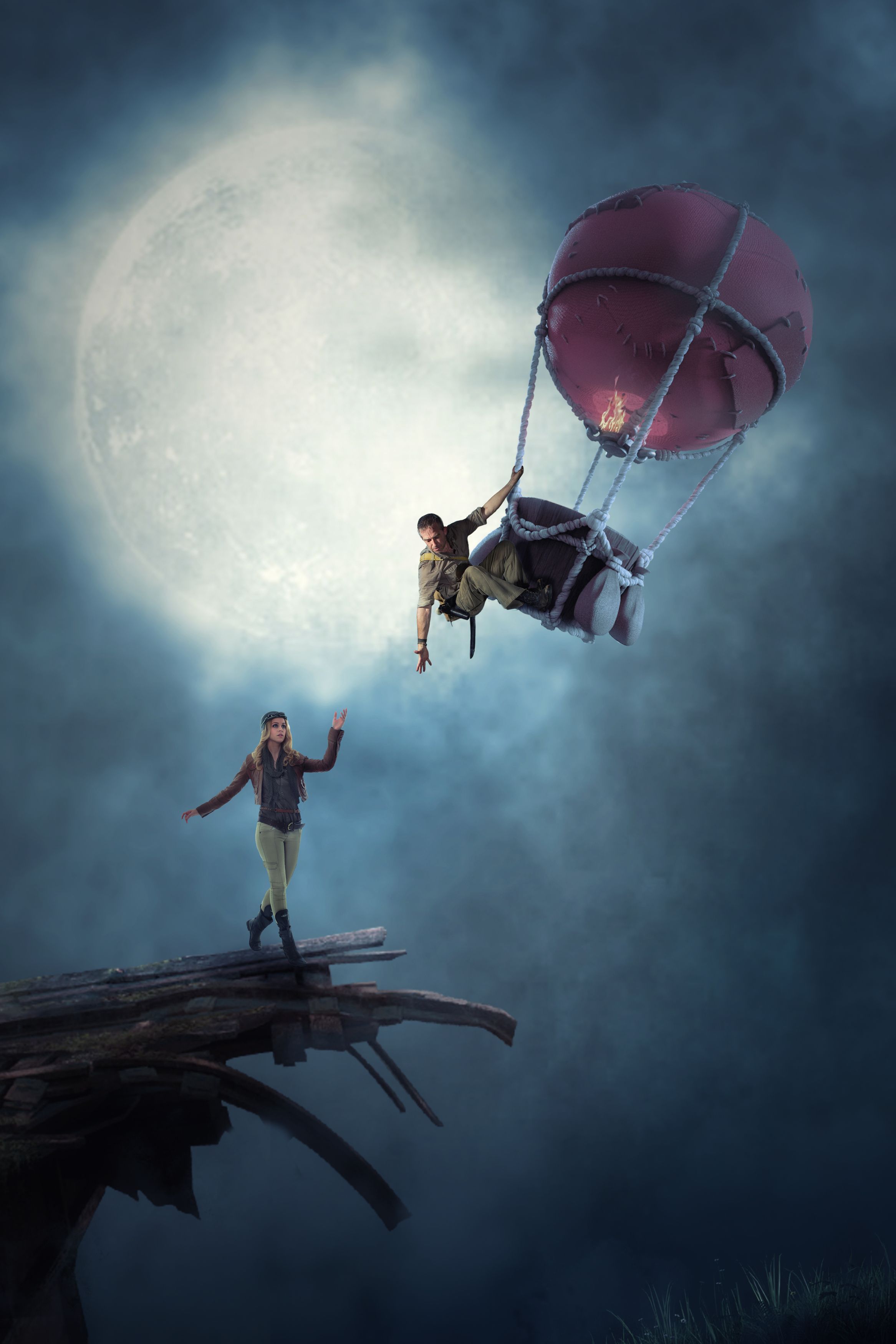 ночь, луна, воздушный шар, Sergii Vidov