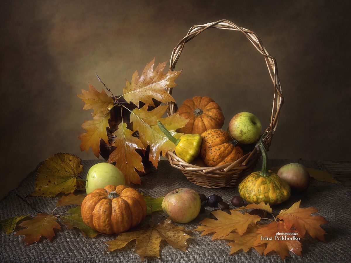 натюрморт, осень, урожай, тыквы, осенние листья, Приходько Ирина