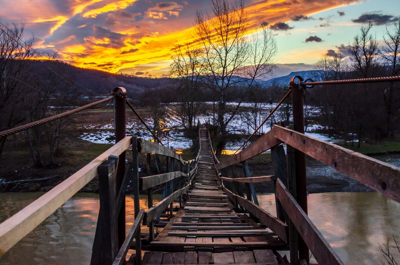 зима, мост, река, рассвет, утро, Виктор Индюхин
