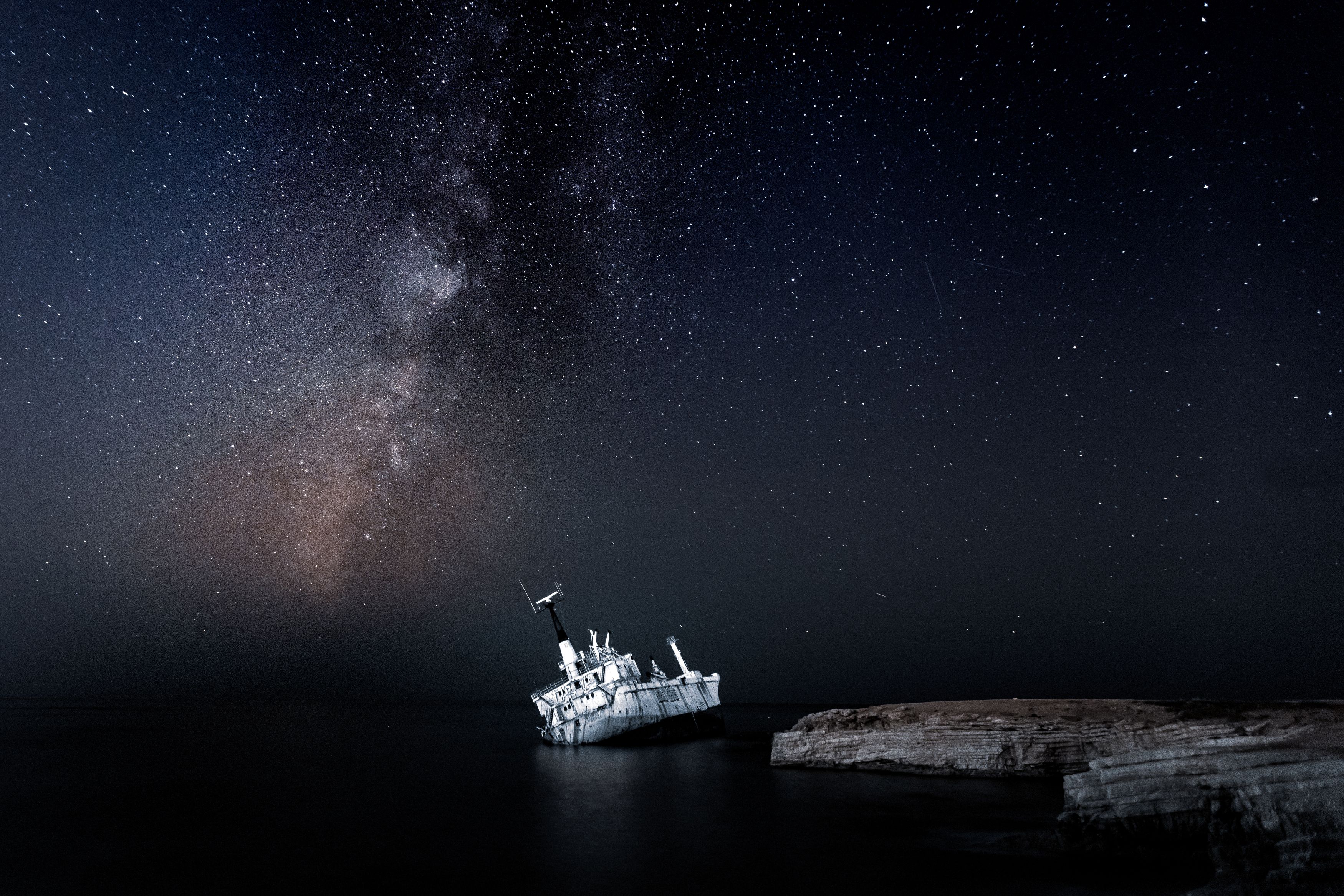 cyprus, paphos, edro, ship, shipwreck, catastrophe, sea, sea shore, night, milky way, stars, dark, Roman Bevzenko