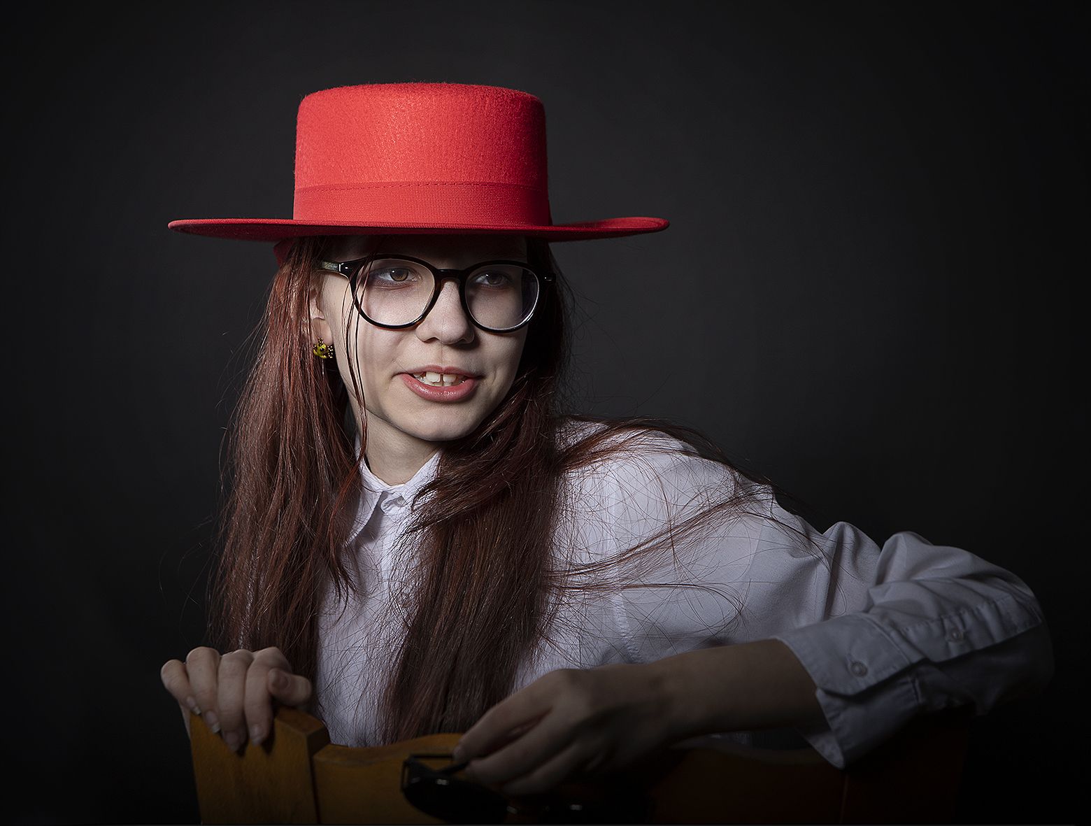 девочка, портрет, красная шляпа., Boji
