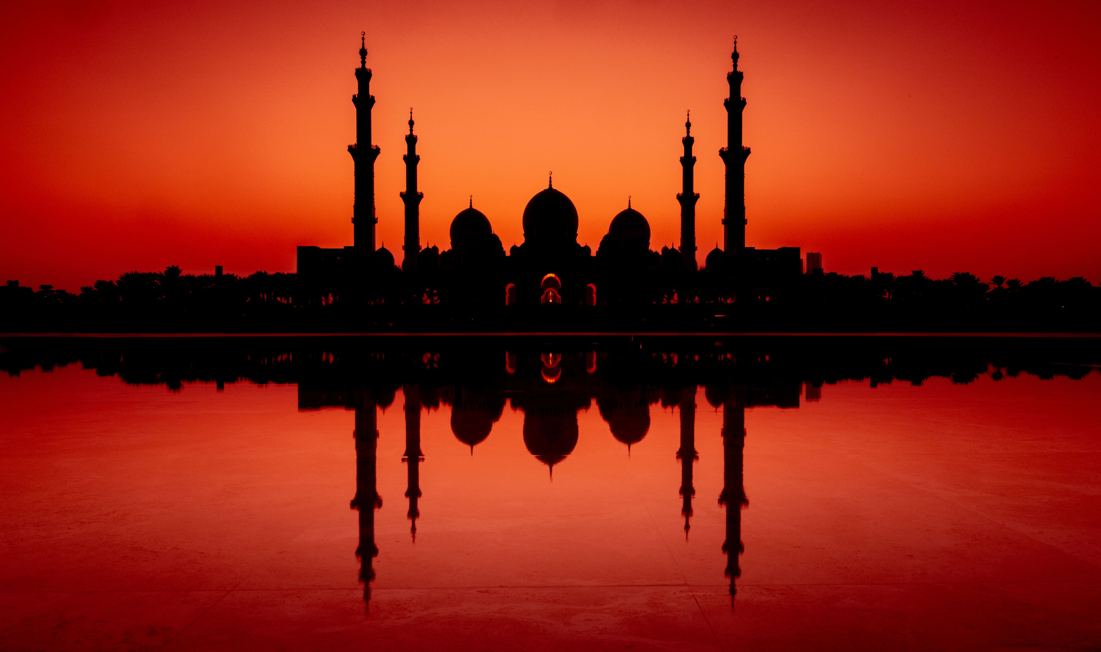 mosque,city, sunset, red, sun, uae, dubai, abu dhabi, builging, orient, architecture, Roman Bevzenko