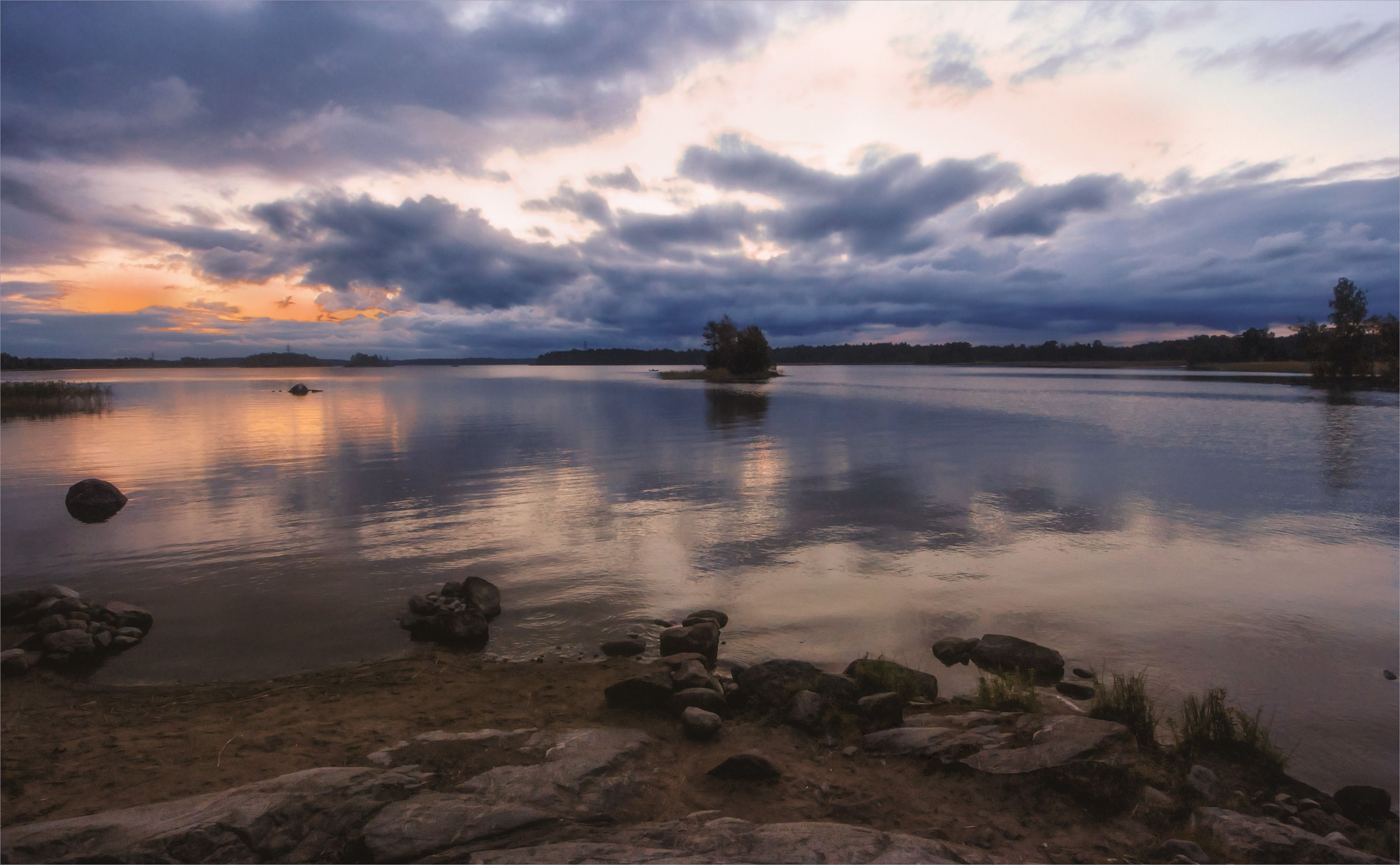 озеро камни островок закат, Вера Петри