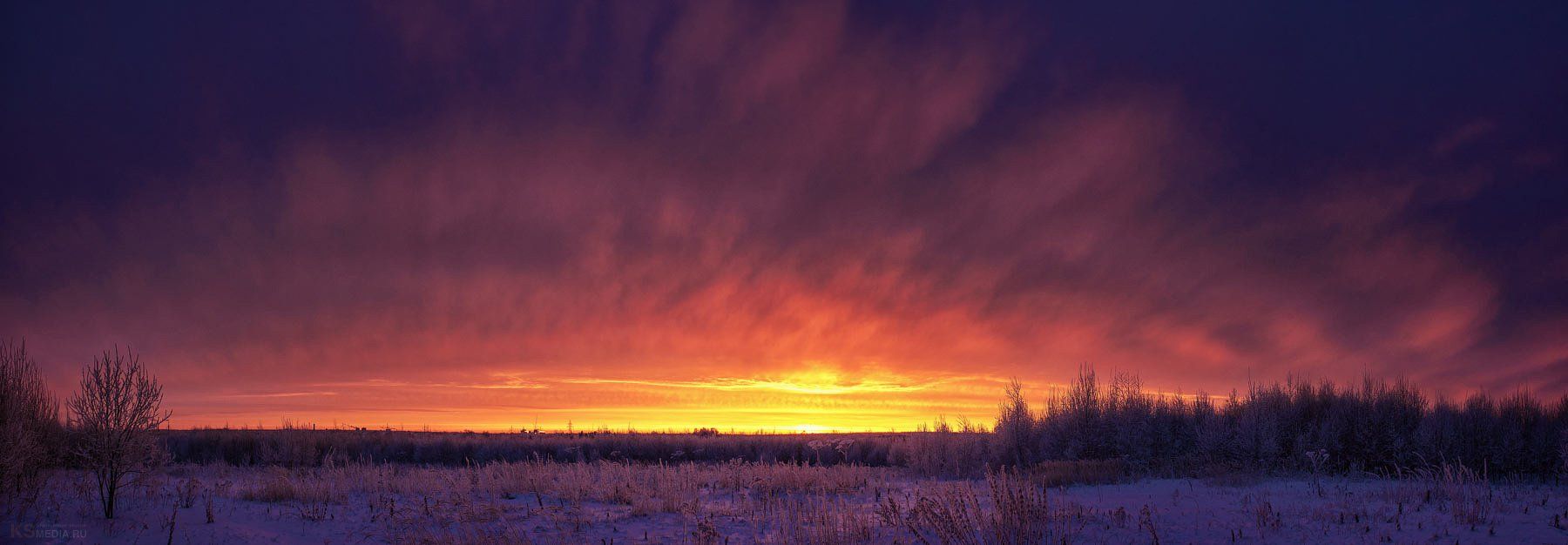 Clouds, Sunrise, Winter, Снегзима, Сергей Калабушкин