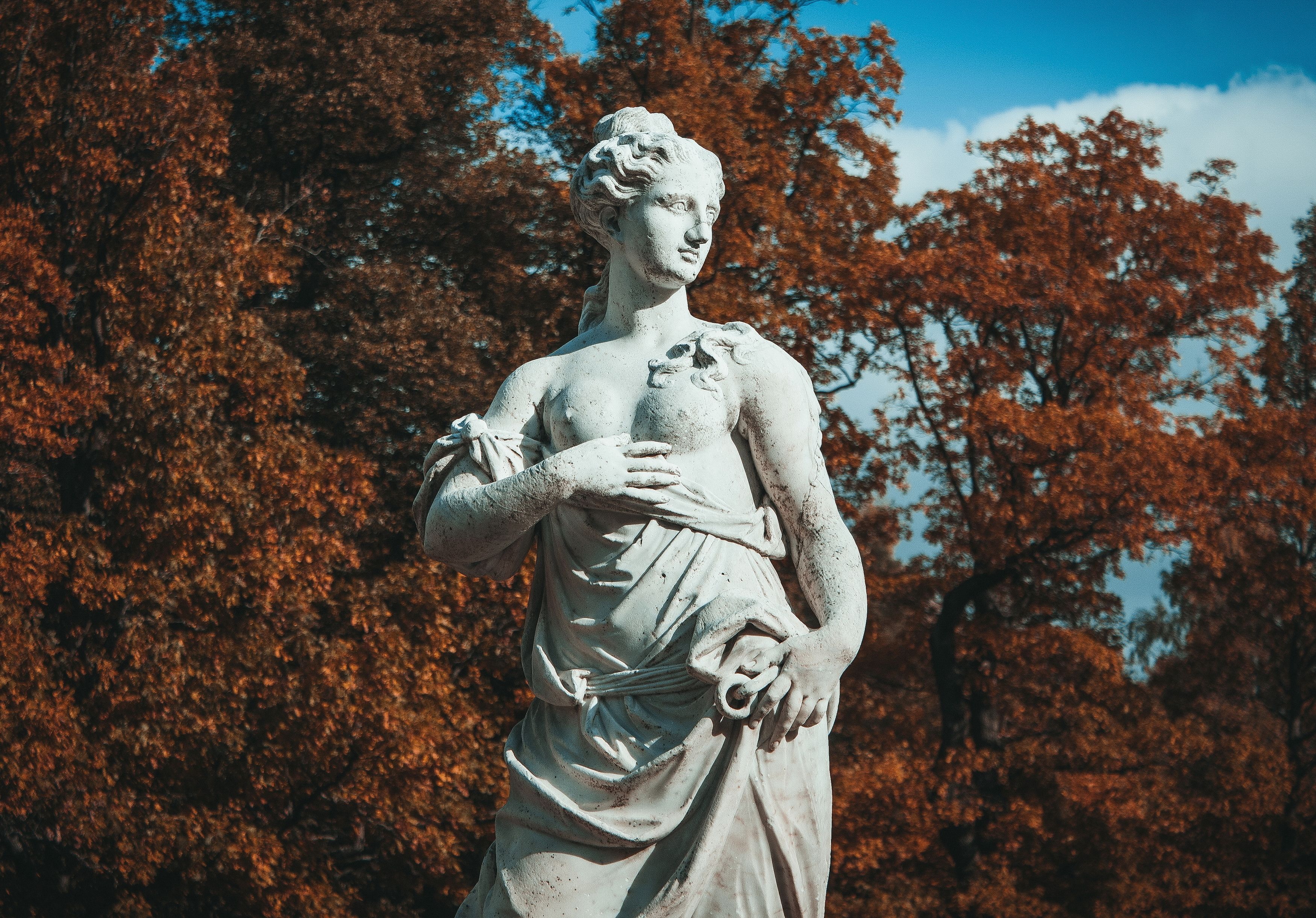 женщина, листья, осень, парк, скульптура, скульптуры, Vladimir Kedrov