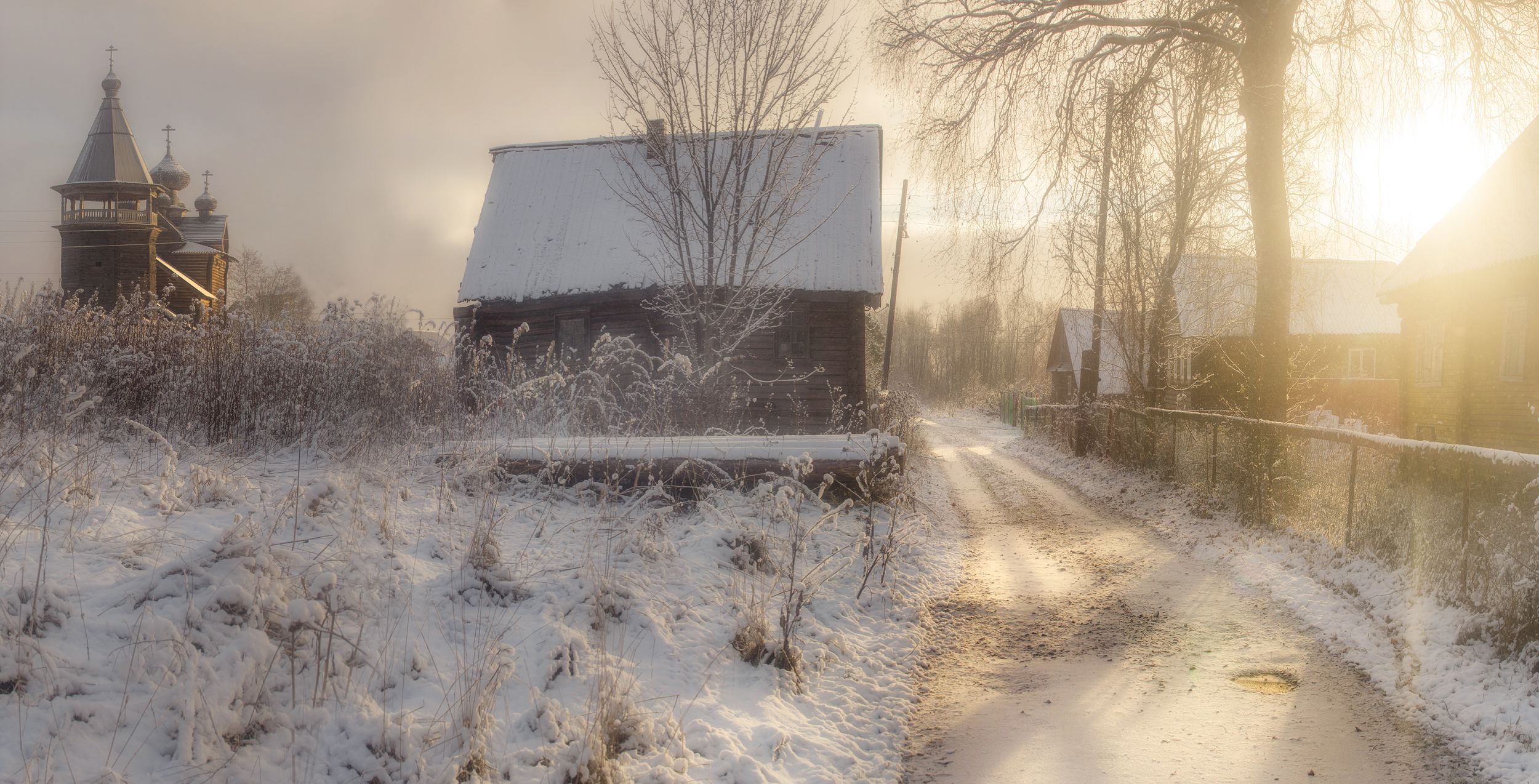 вепсский лес ,деревня, ленинградская область, панорама, север, первый снег, утро, рассвет, Павел Ващенков