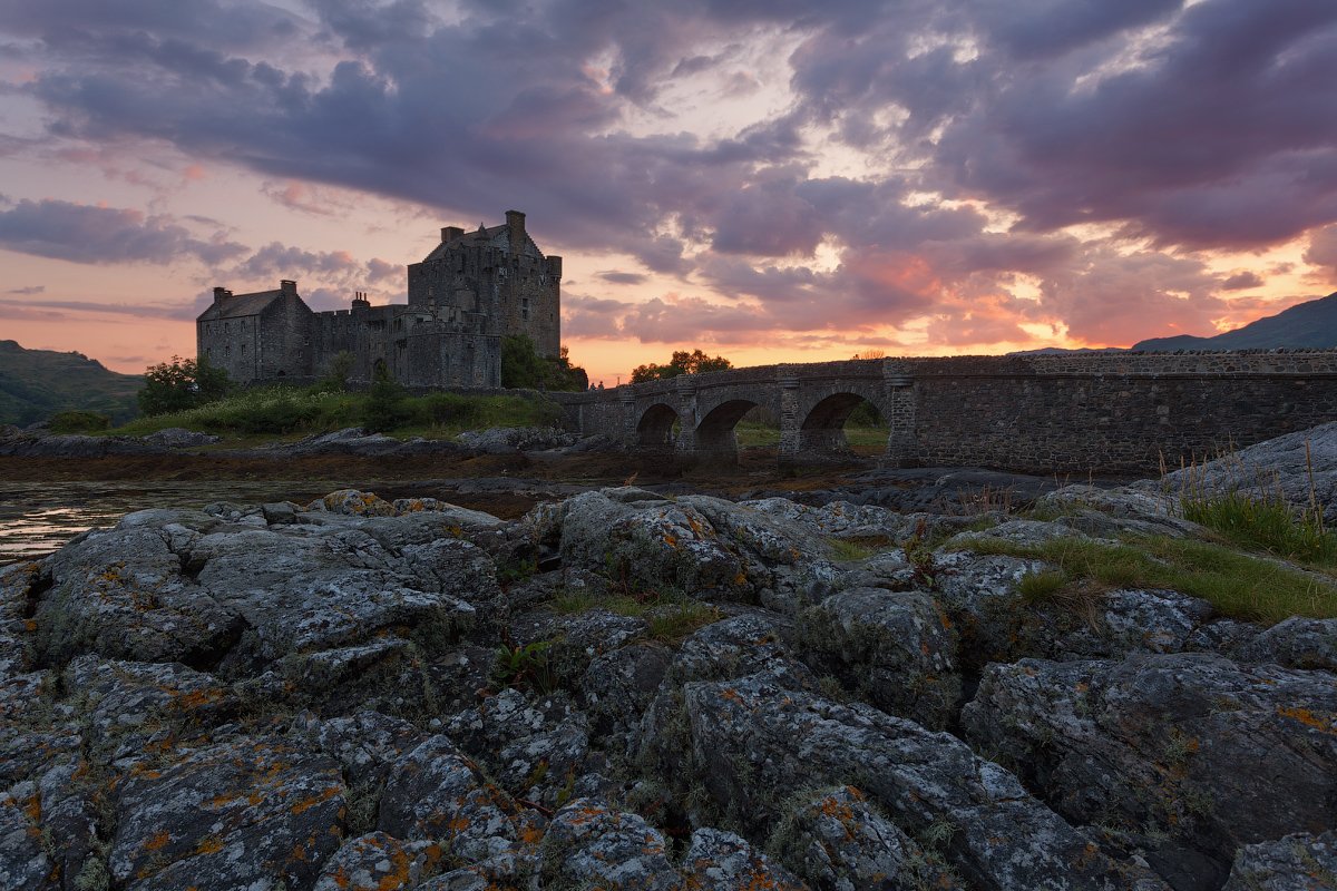 eilean donan castle, landscape, scotland, sunset, закат, замок, шотландия, Alex Darkside