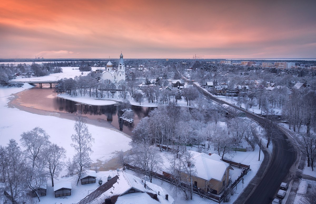 Church, City, Landscape, Reflection, Sestroretsk, Snow, Winter, Сестрорецк, Церковь, Болдычев Алексей