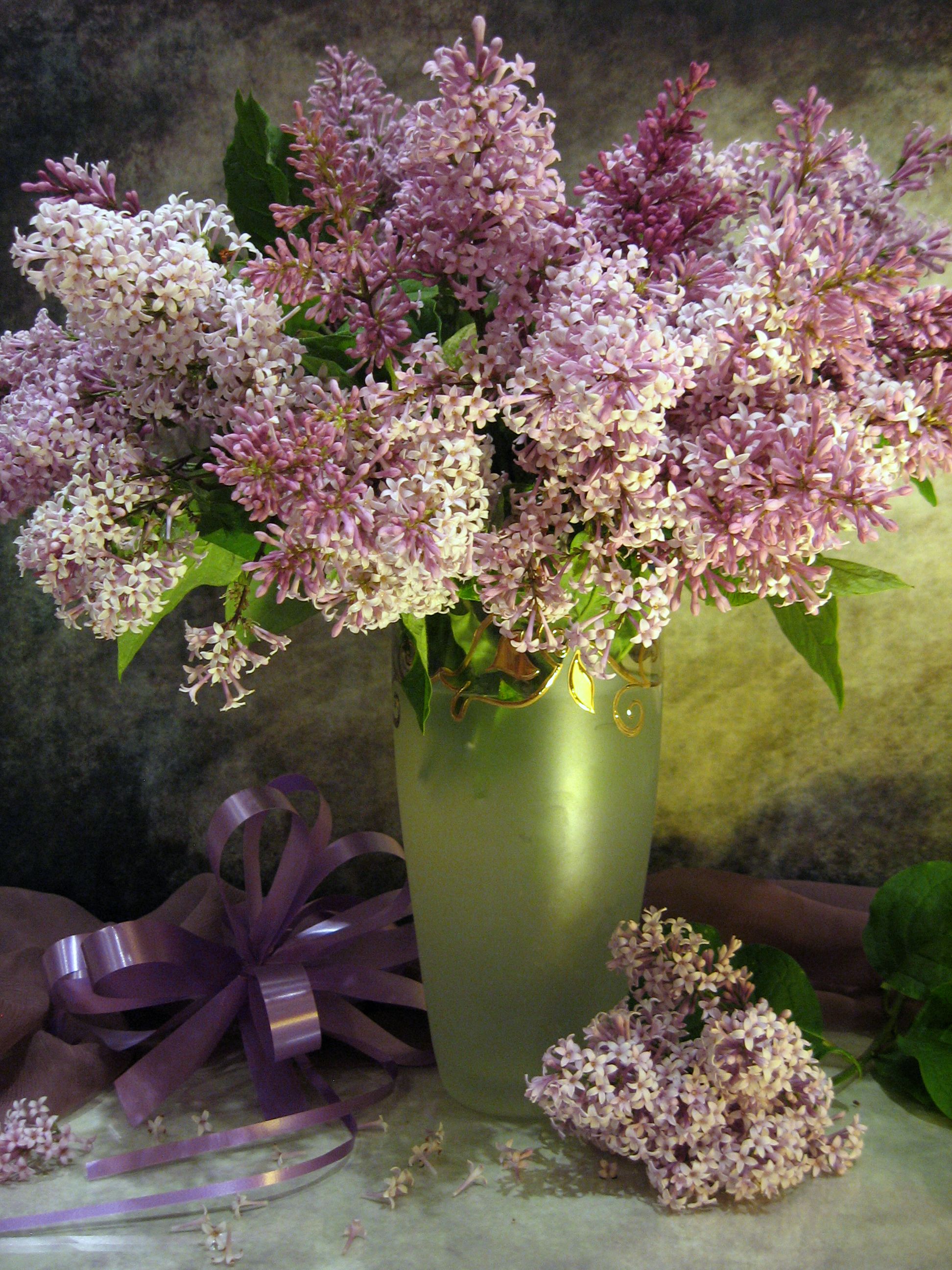 цветы, букет, сирень ваза, бант, сиреневый цвет, Наталия Тихомирова