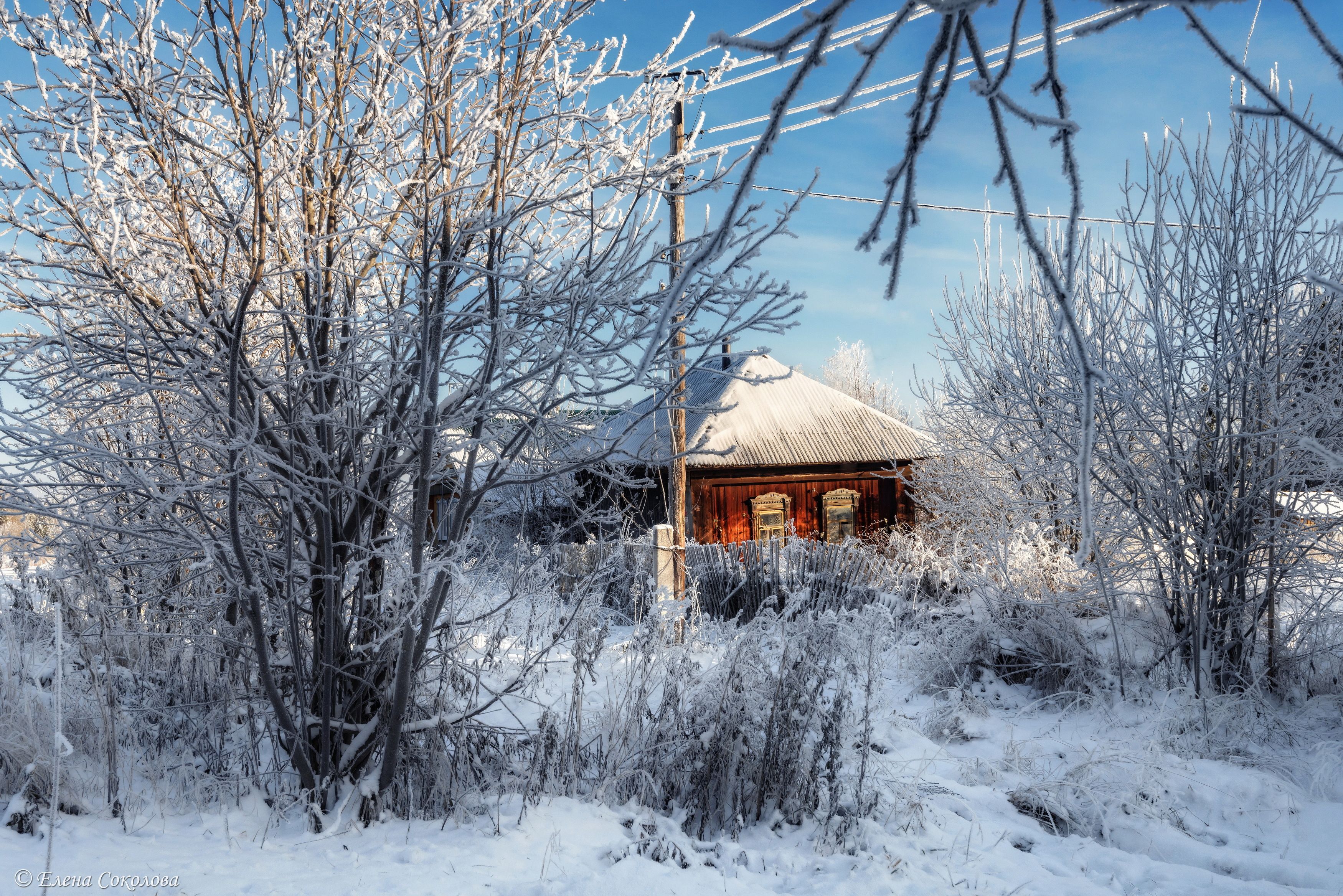 зима, деревня, дома, пейзаж, Соколова Елена