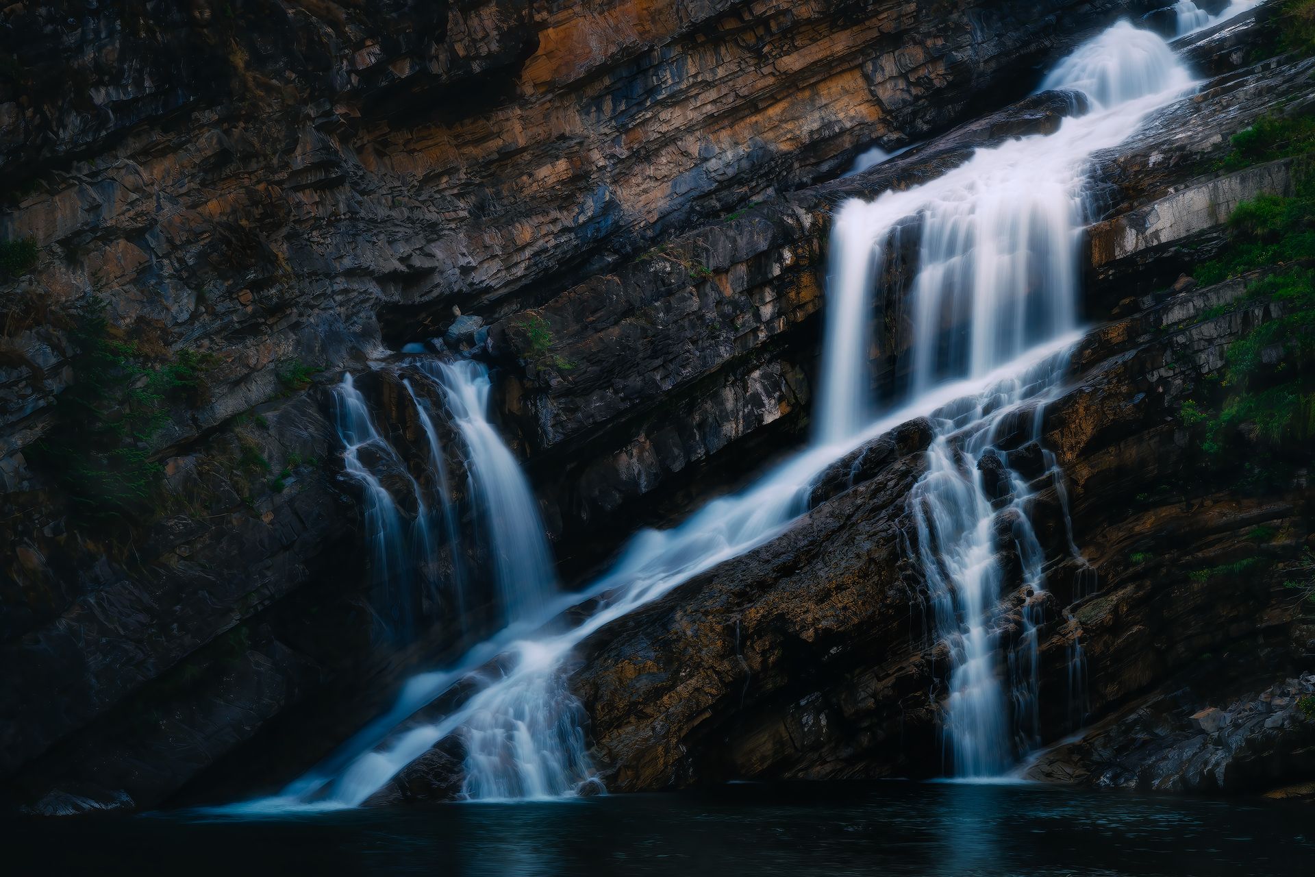 waterfall, fall, water, nature, landscape, detail, stone, rock, reflection, Zhao Huapu